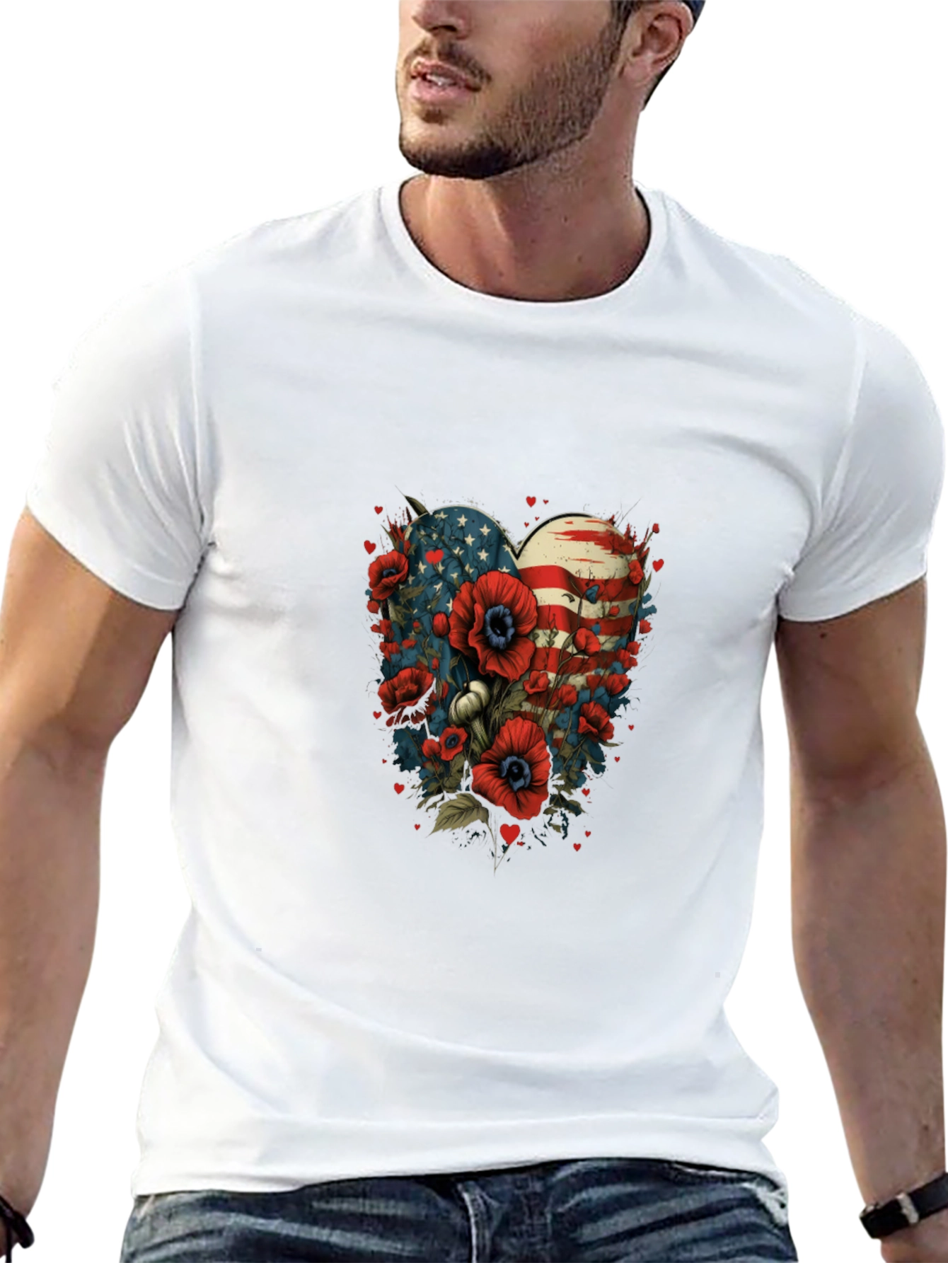Patriotic Floral Heart T-Shirt