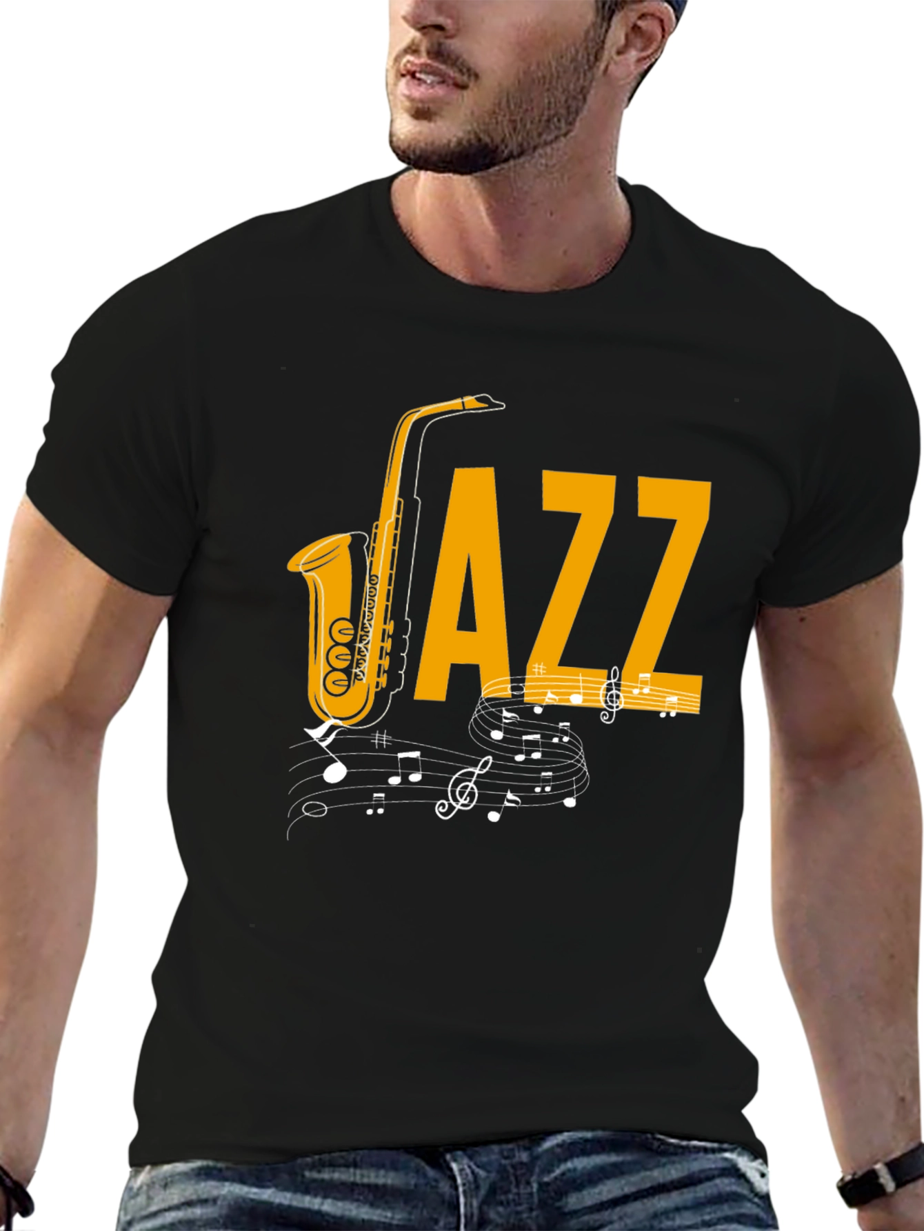 Jazz Music T-Shirt - Saxophone & Notes Graphic Tee