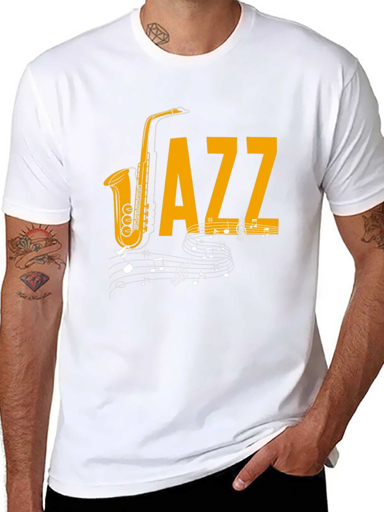 Jazz Music T-Shirt - Saxophone & Notes Graphic Tee