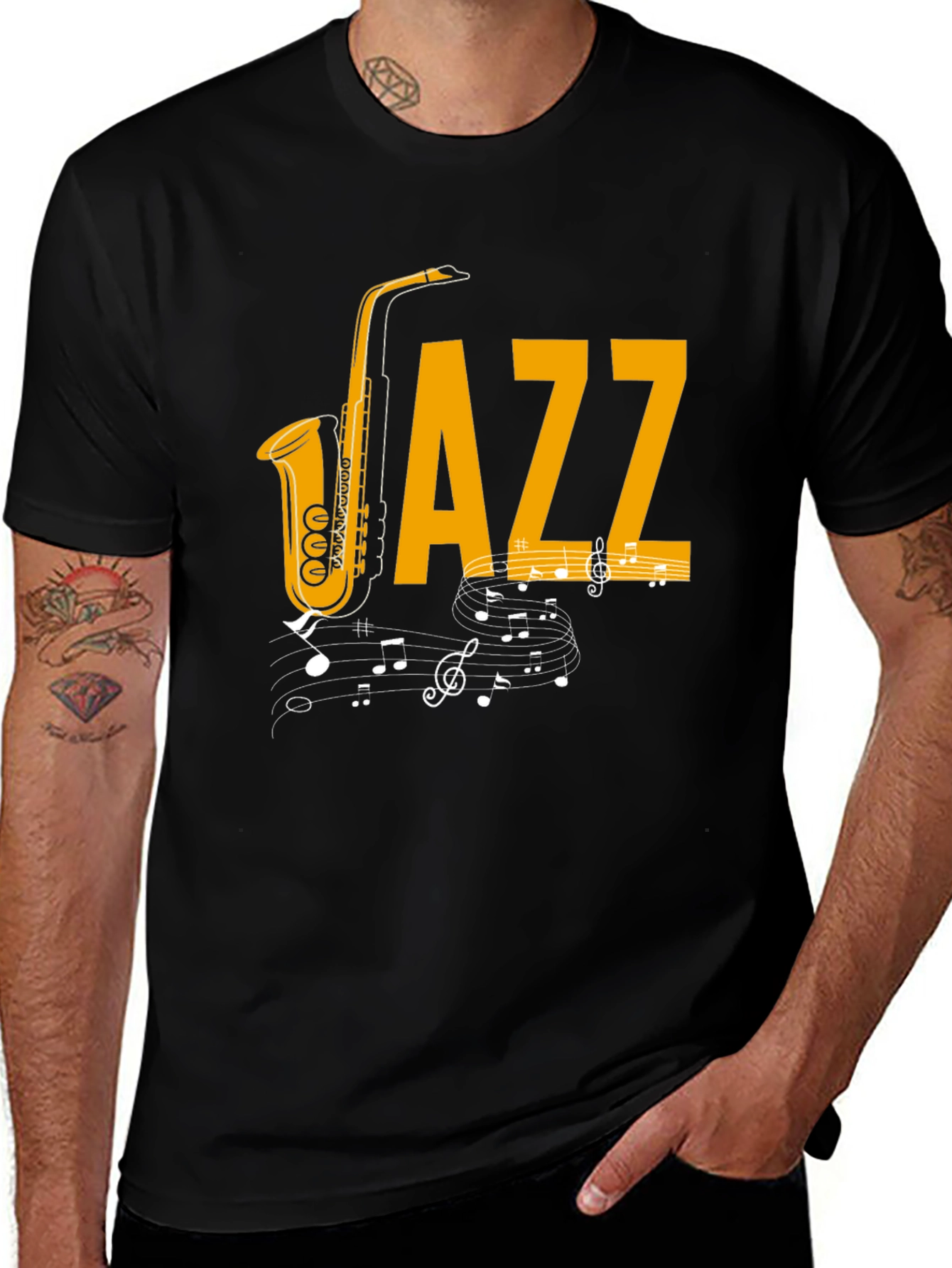 Jazz Music T-Shirt - Saxophone & Notes Graphic Tee