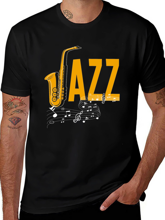 Jazz Music T-Shirt - Saxophone & Notes Graphic Tee
