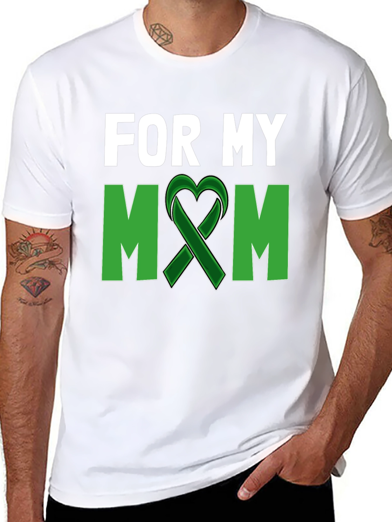 For My Mom T-Shirt - Green Ribbon Heart