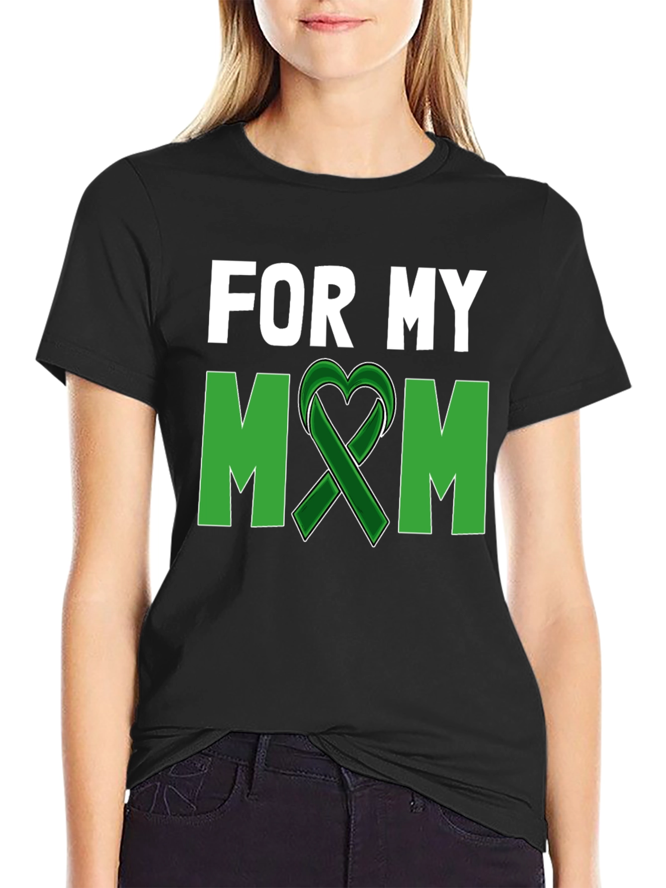 For My Mom T-Shirt - Green Ribbon Heart