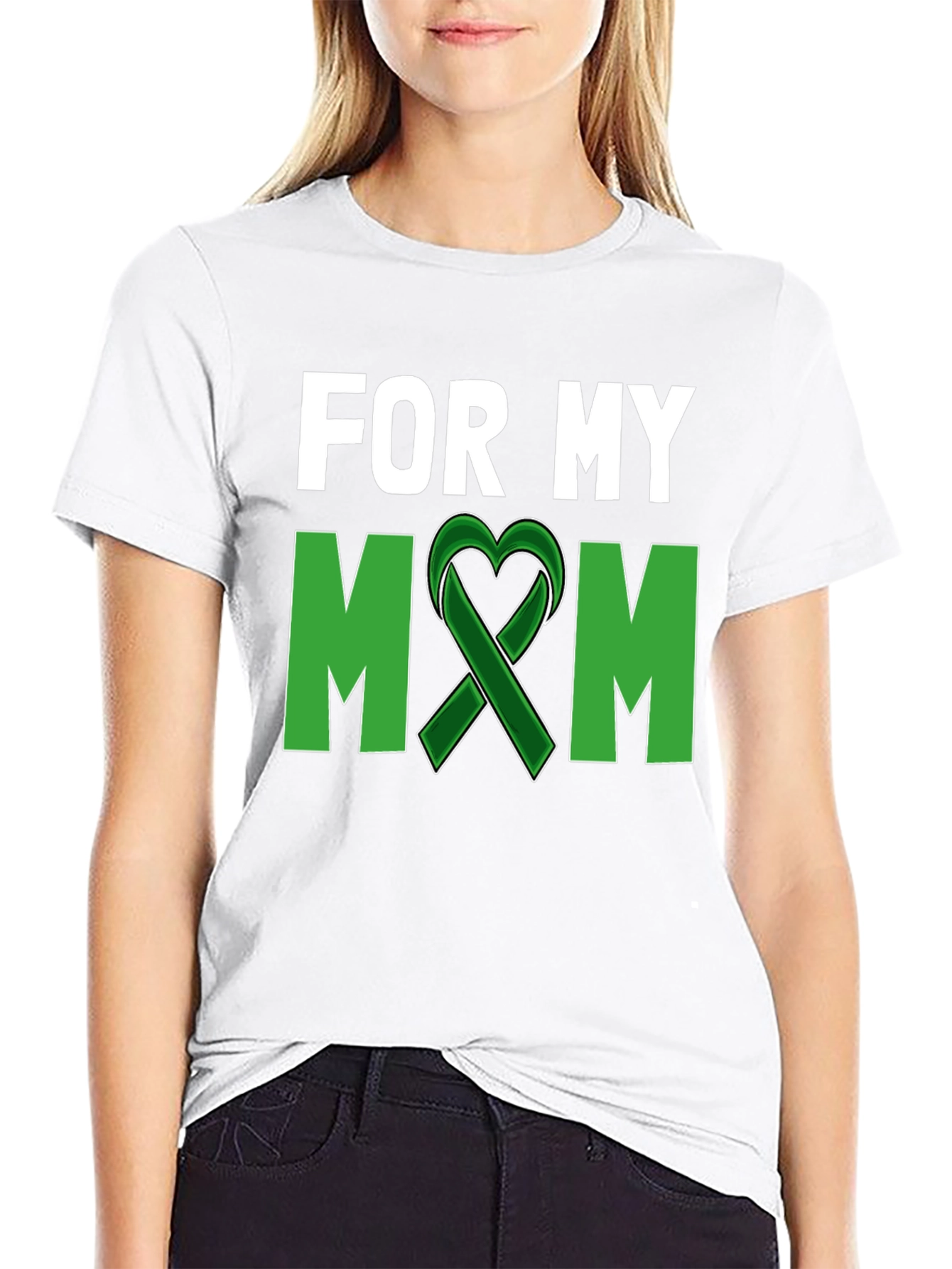 For My Mom T-Shirt - Green Ribbon Heart