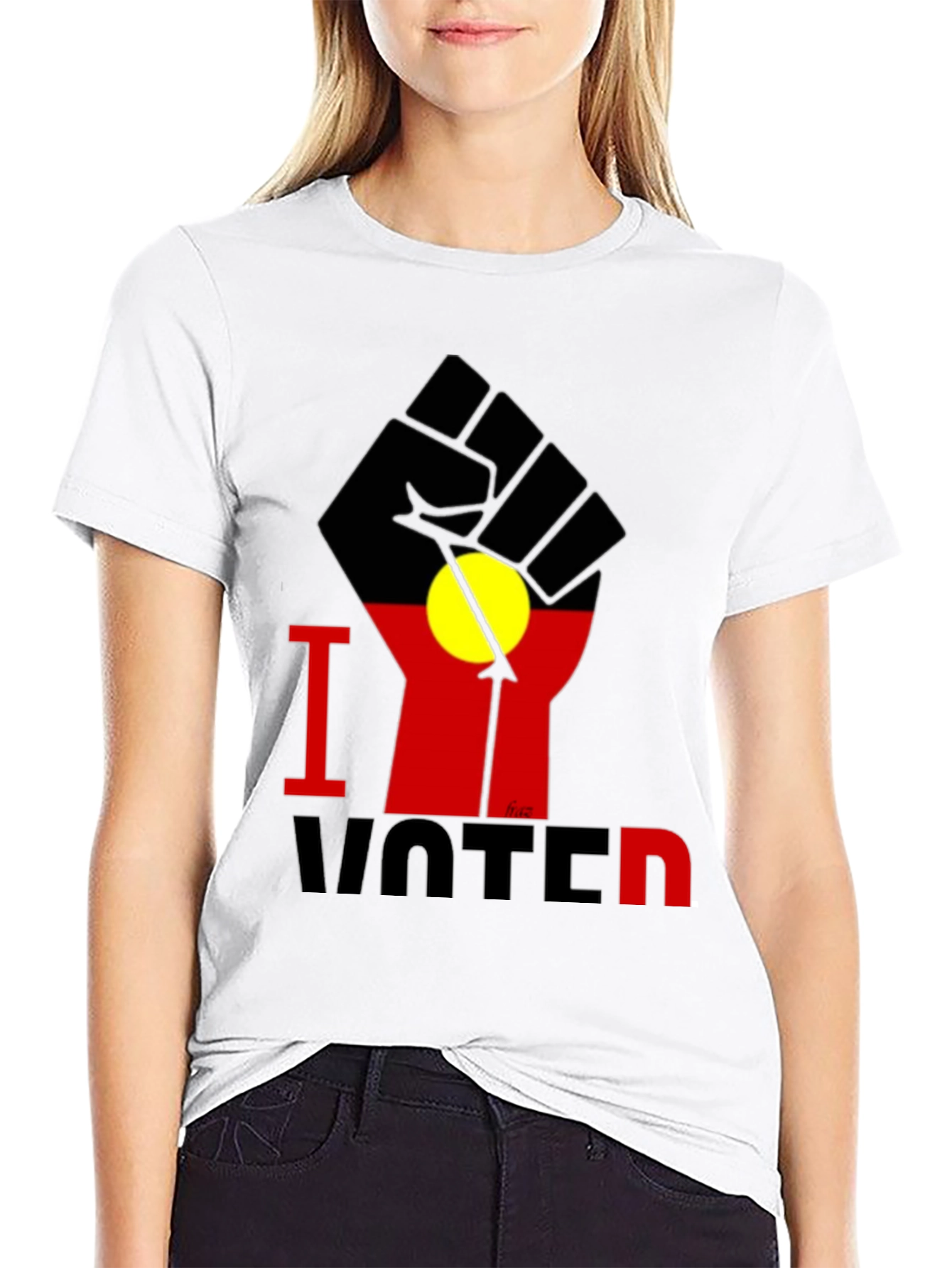 I Voted T-Shirt - Aboriginal Flag Fist Design