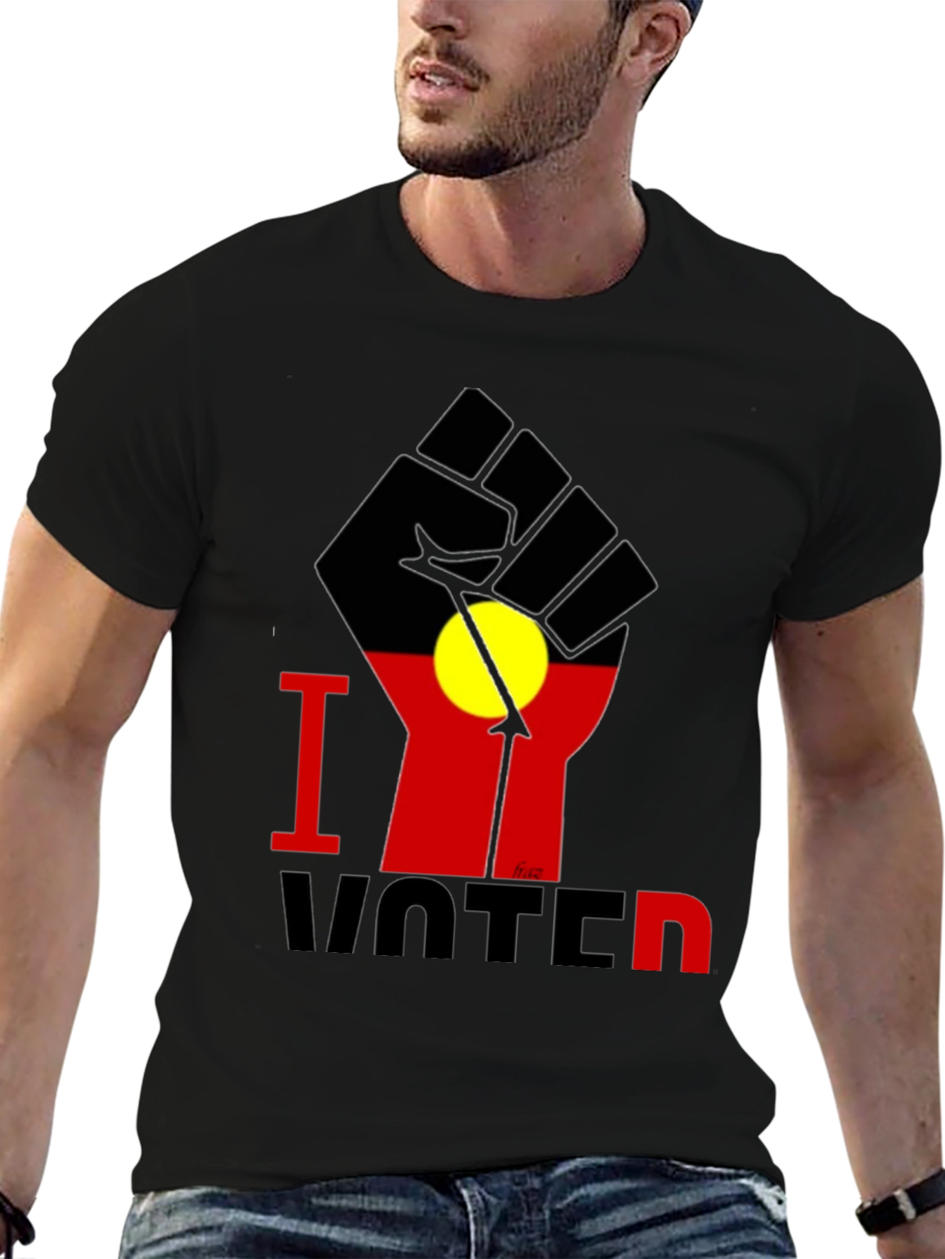I Voted T-Shirt - Aboriginal Flag Fist Design