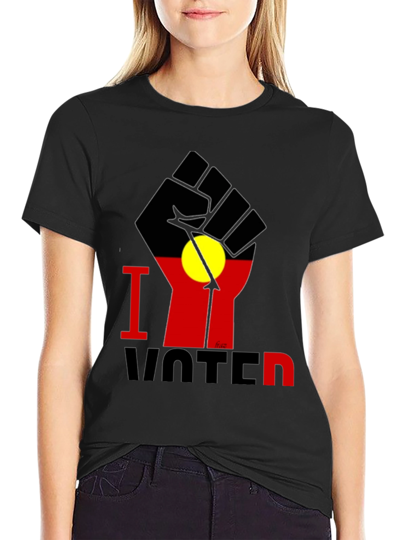 I Voted T-Shirt - Aboriginal Flag Fist Design