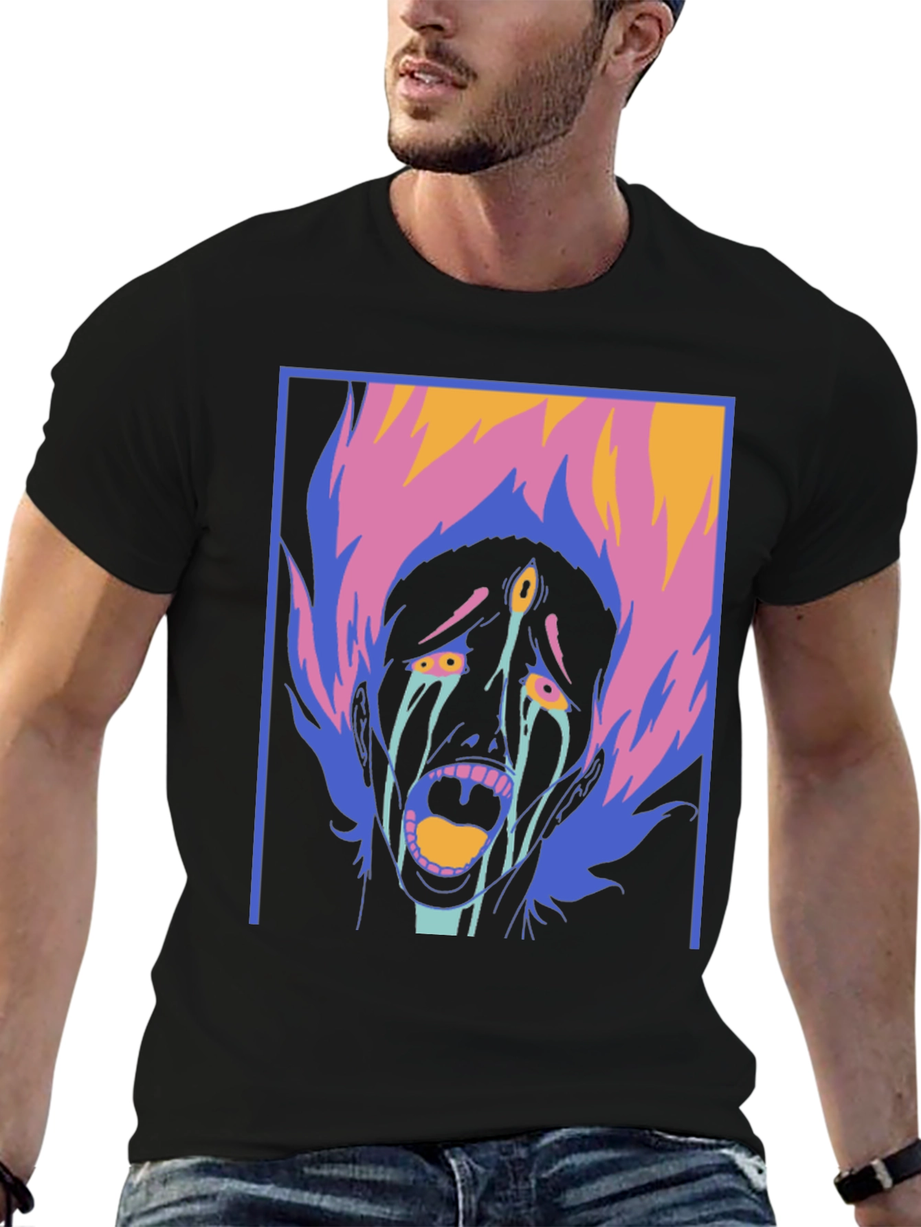 Graphic Print Tee - Screaming Face Design