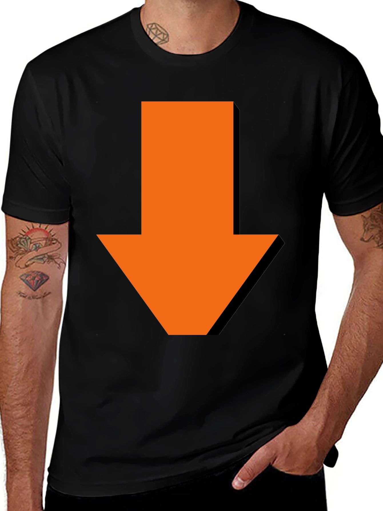 Down Arrow Graphic Tee - Casual Black T-Shirt
