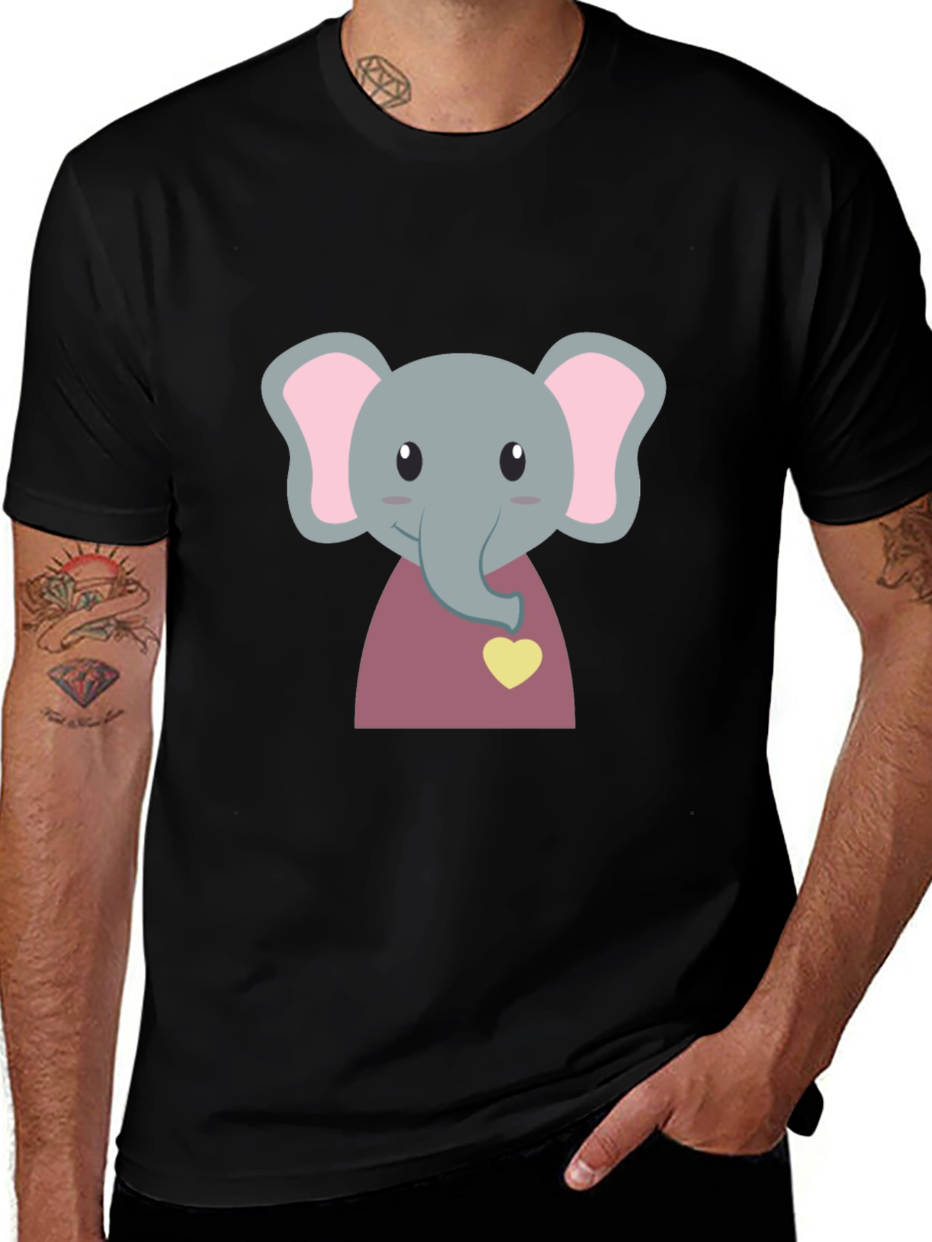 Cute Elephant T-Shirt - Black Cotton Tee