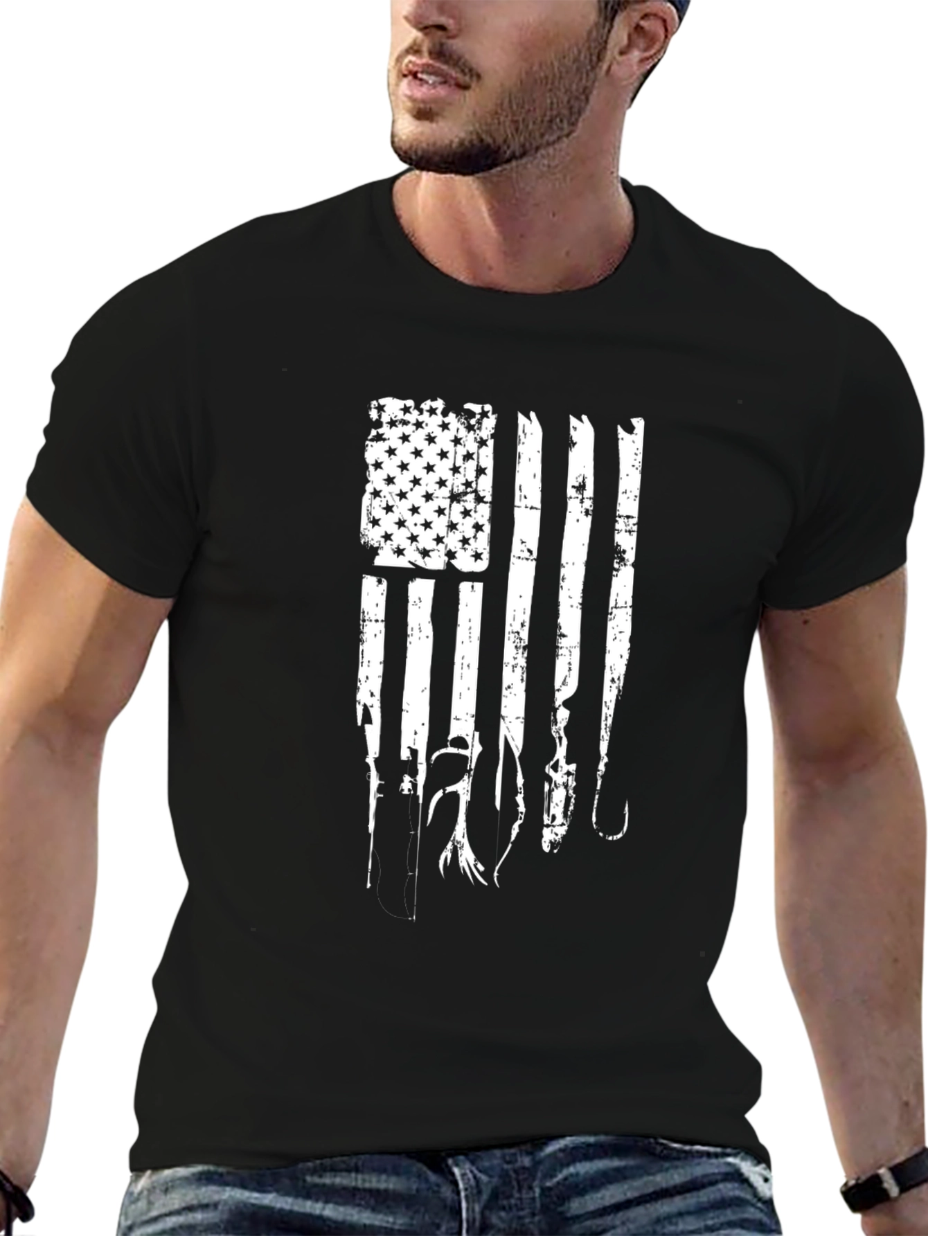 Distressed American Flag Fishing T-Shirt