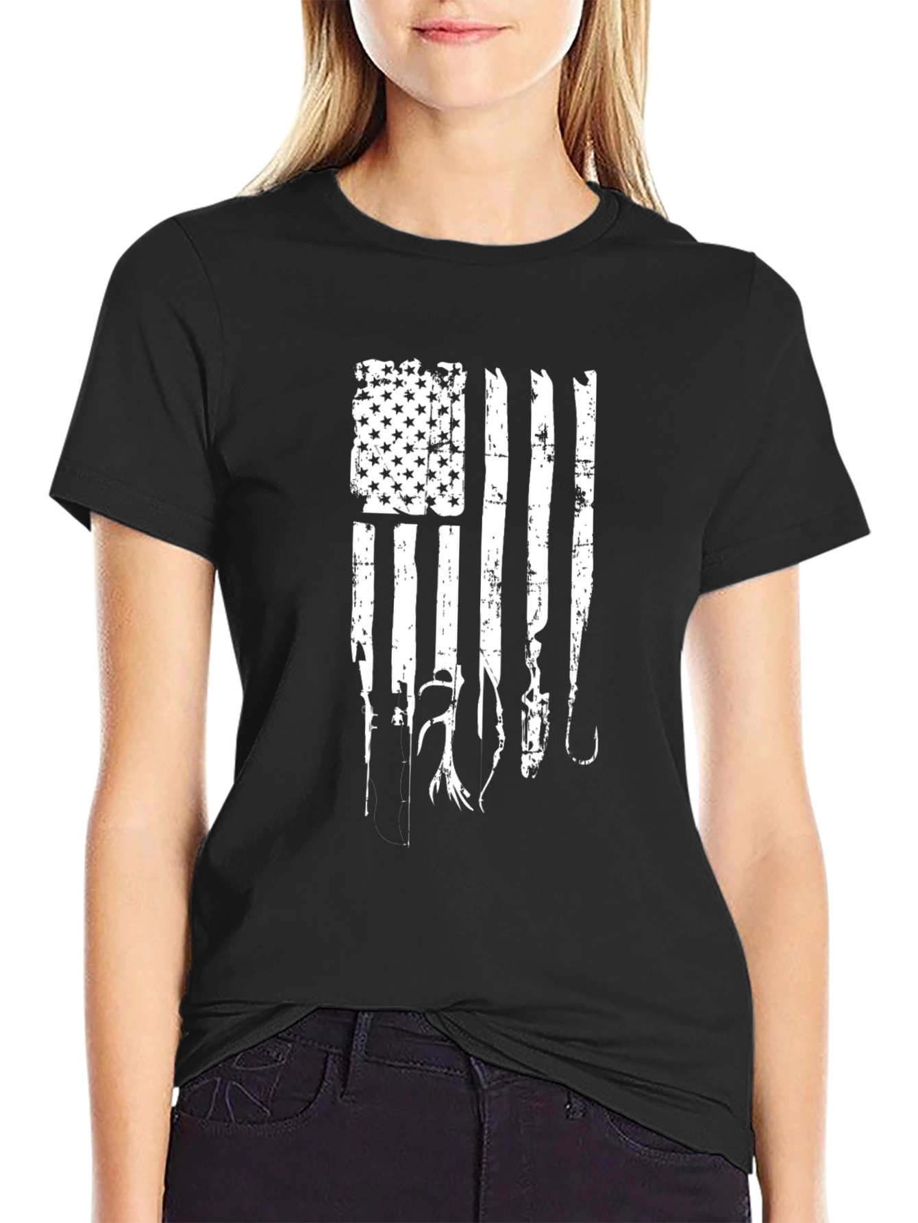 Distressed American Flag Fishing T-Shirt