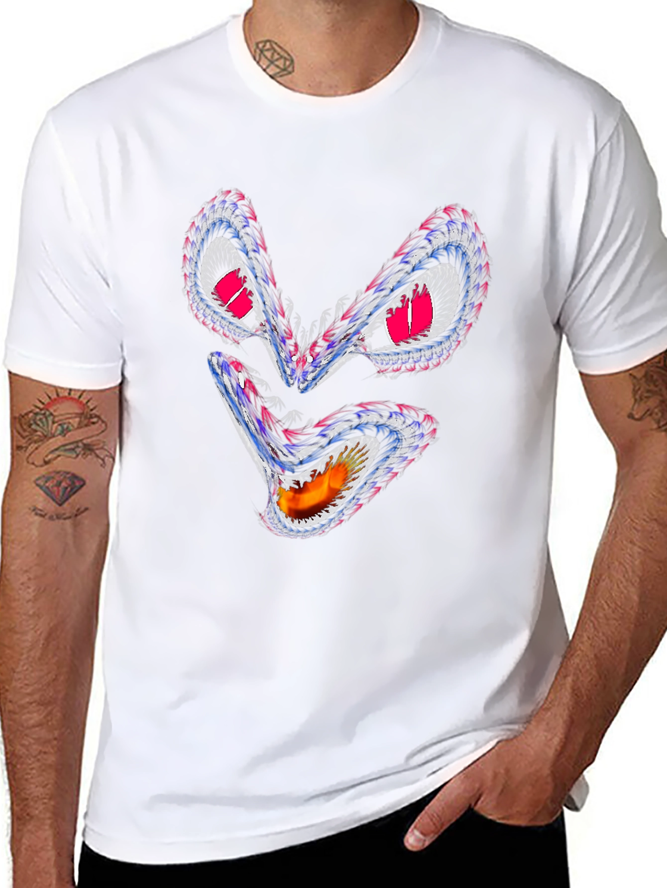 Mens Black T-Shirt with Angry Monster Graphic