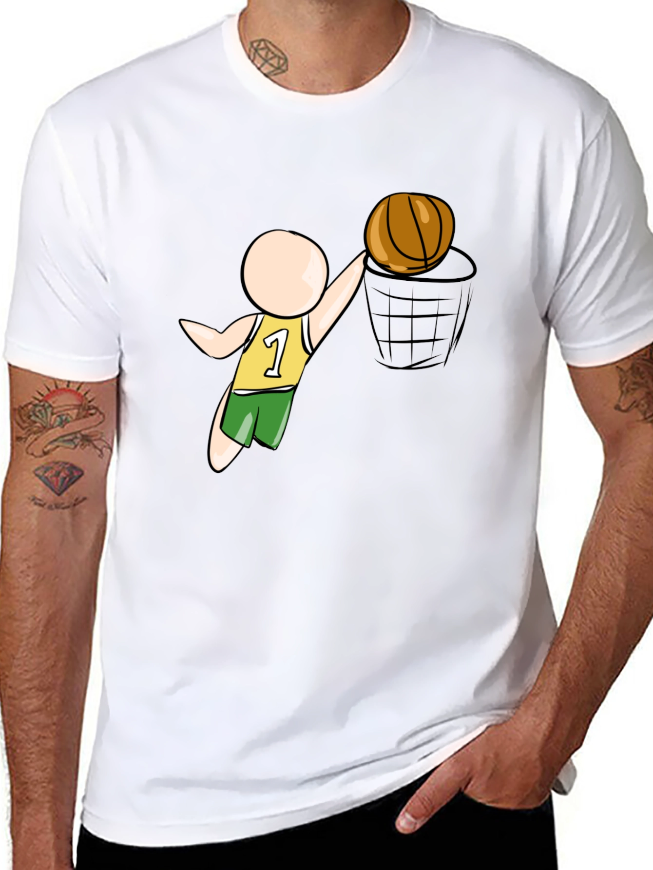 Cartoon Basketball Player Black T-Shirt