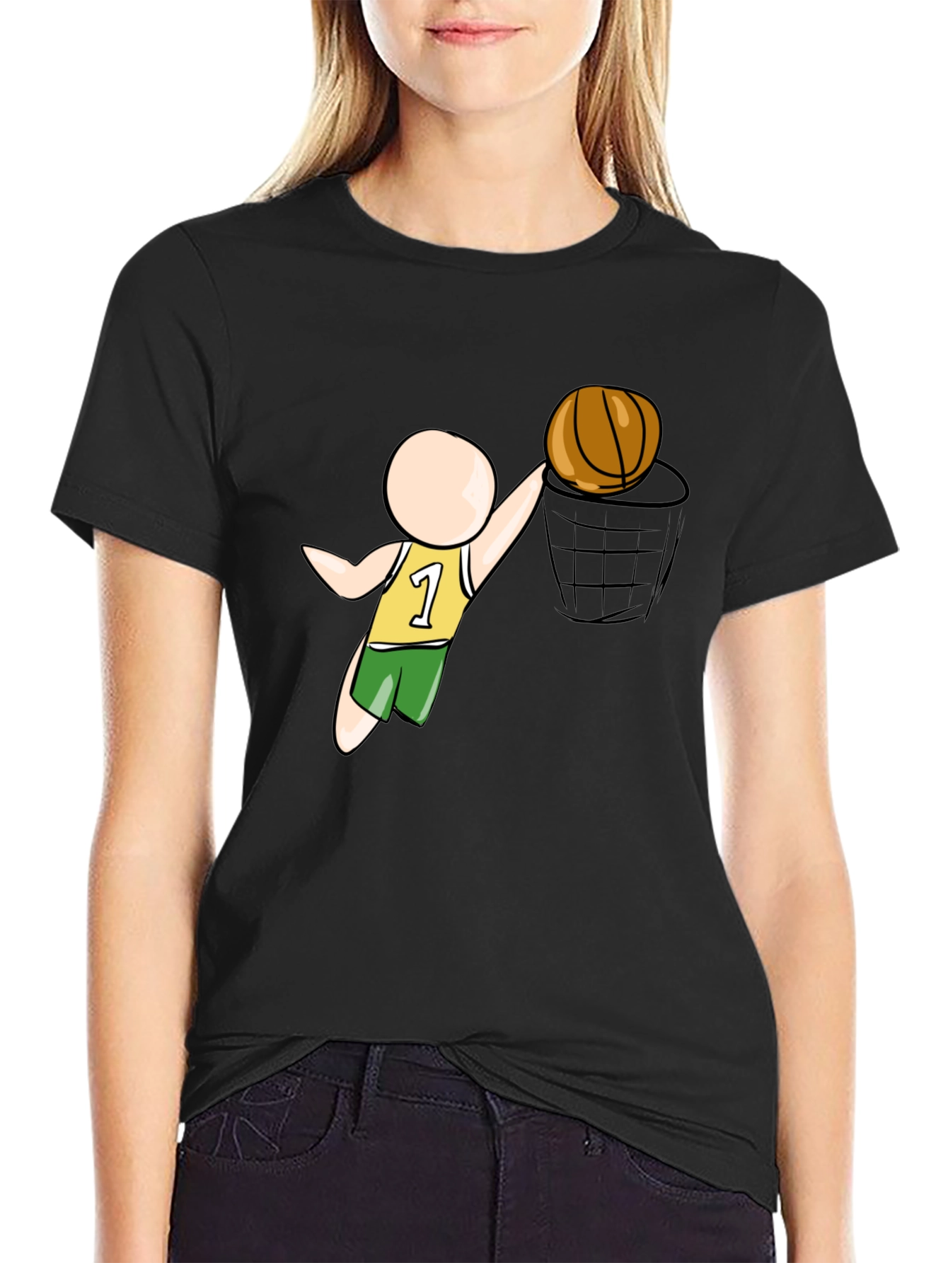 Cartoon Basketball Player Black T-Shirt