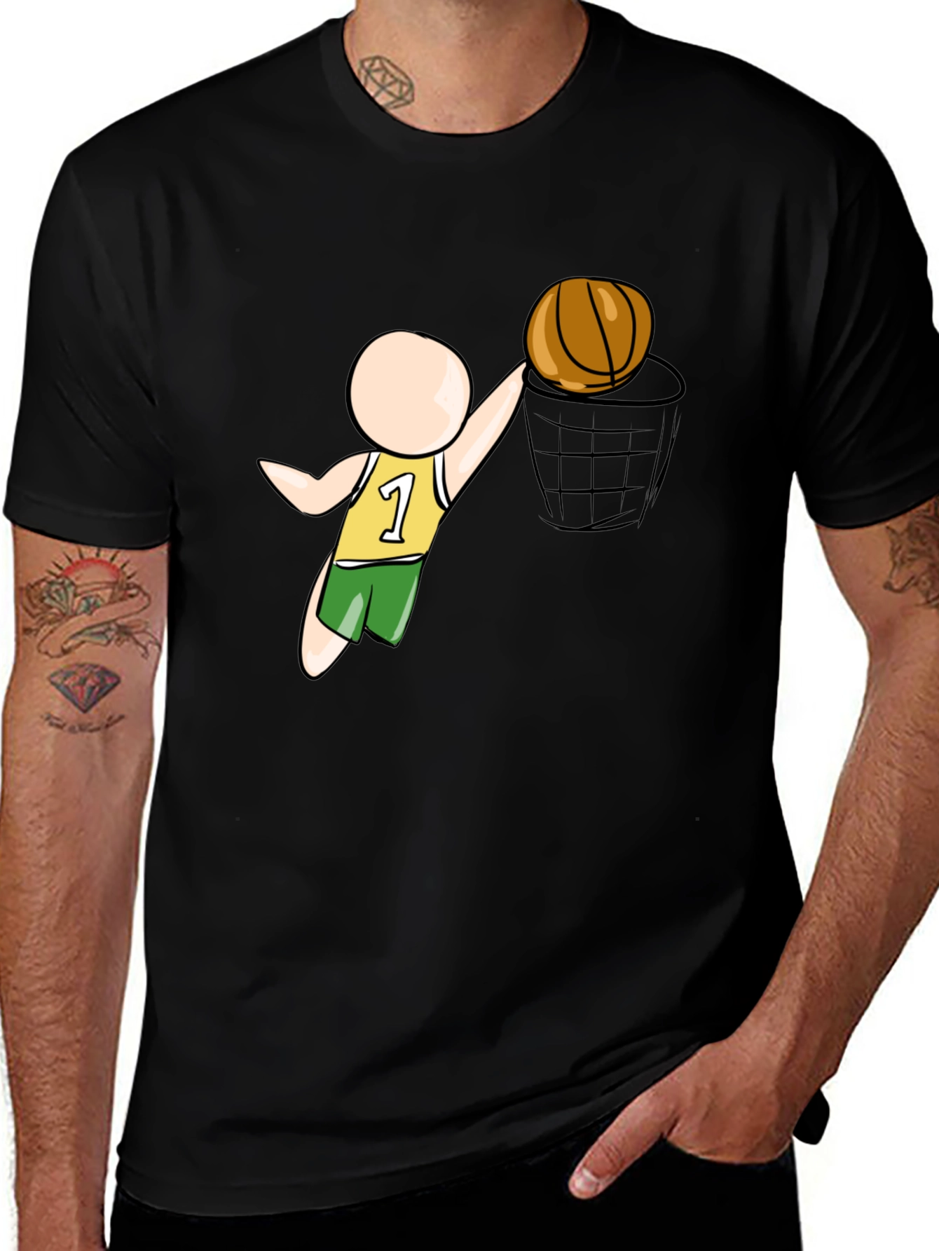 Cartoon Basketball Player Black T-Shirt
