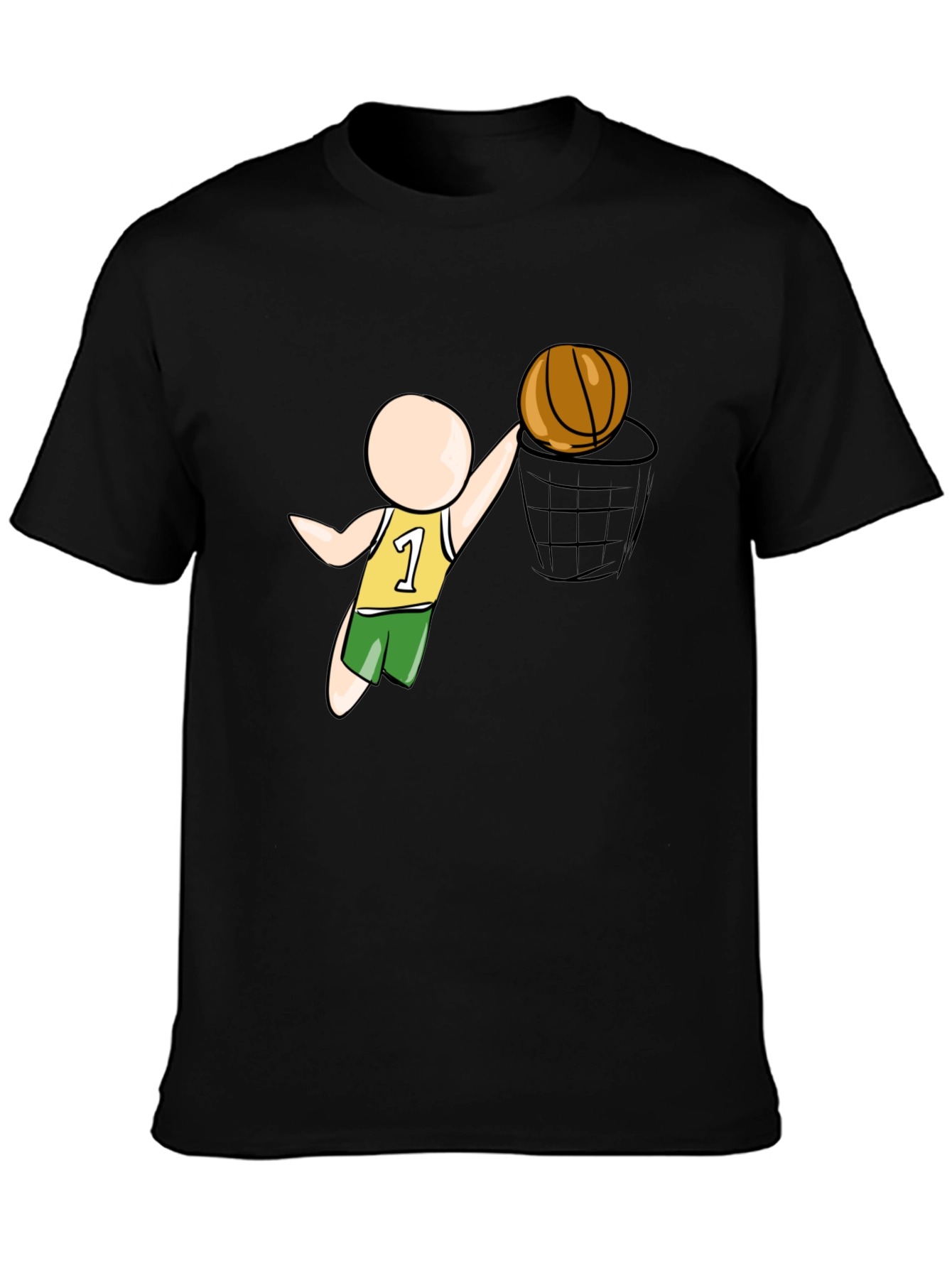 Cartoon Basketball Player Black T-Shirt