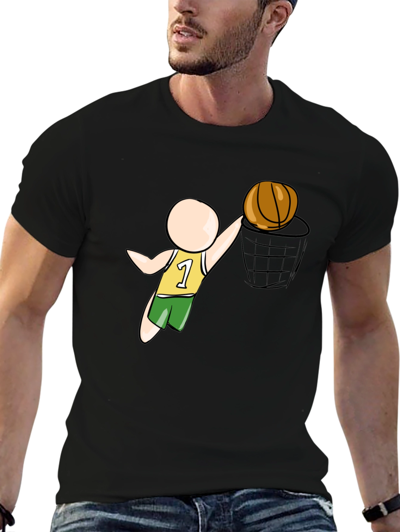 Cartoon Basketball Player Black T-Shirt