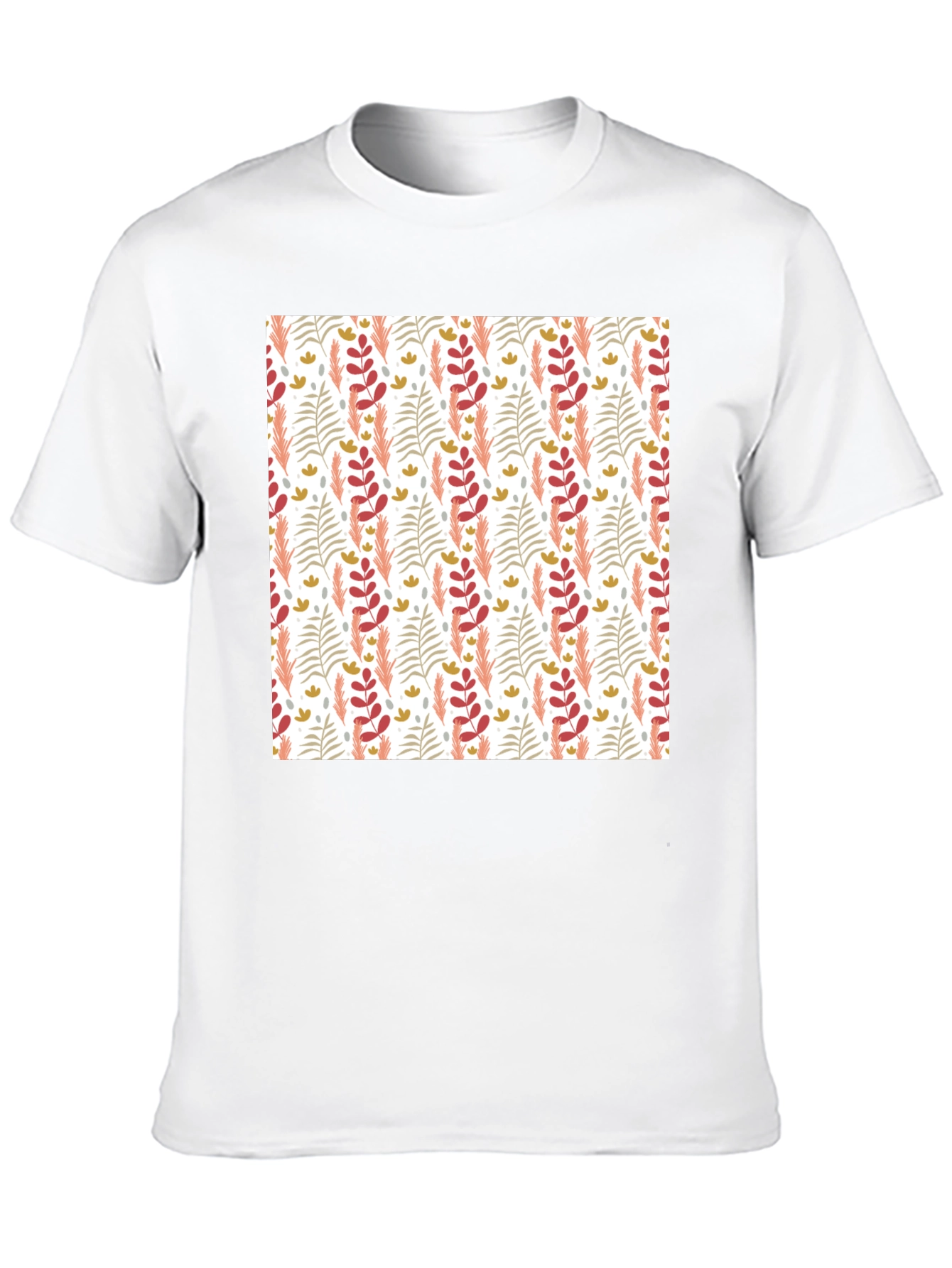 Patterned Leaf Print Crew Neck T-Shirt