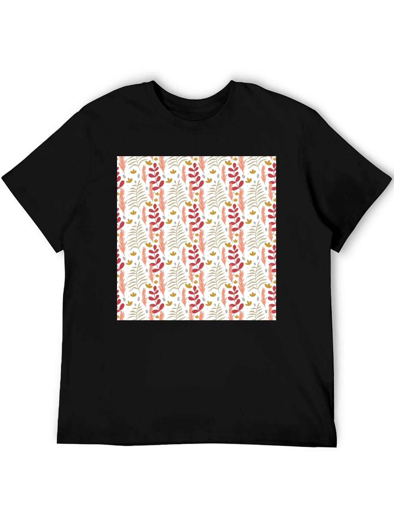 Patterned Leaf Print Crew Neck T-Shirt