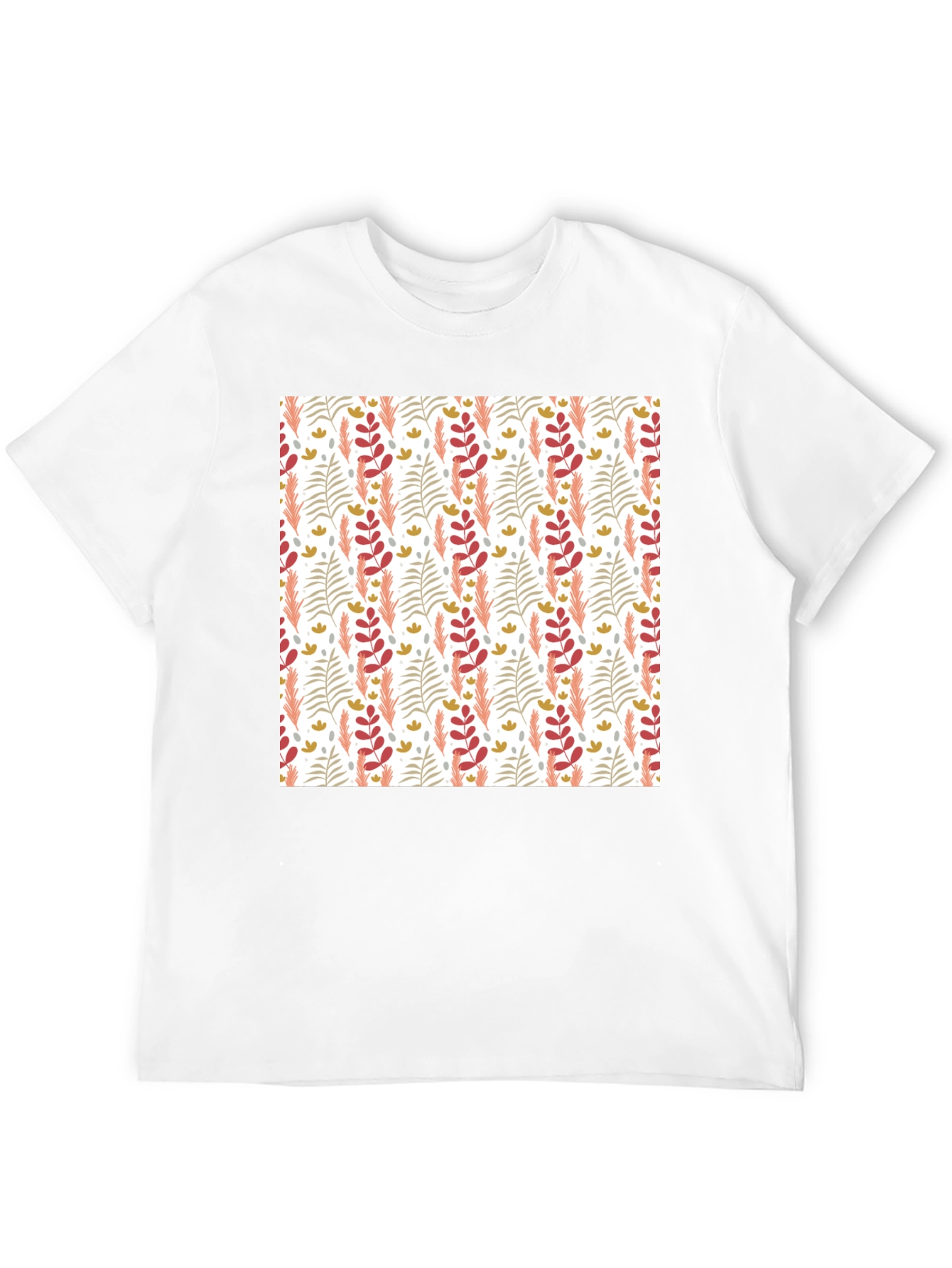 Patterned Leaf Print Crew Neck T-Shirt