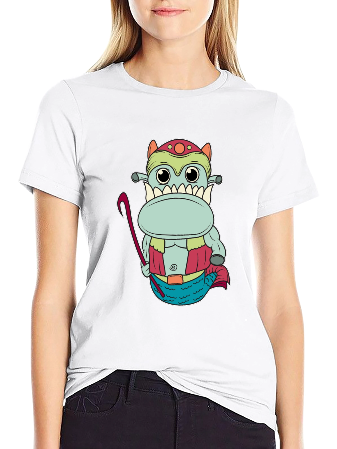 Funny Cartoon Creature Graphic Tee - Black