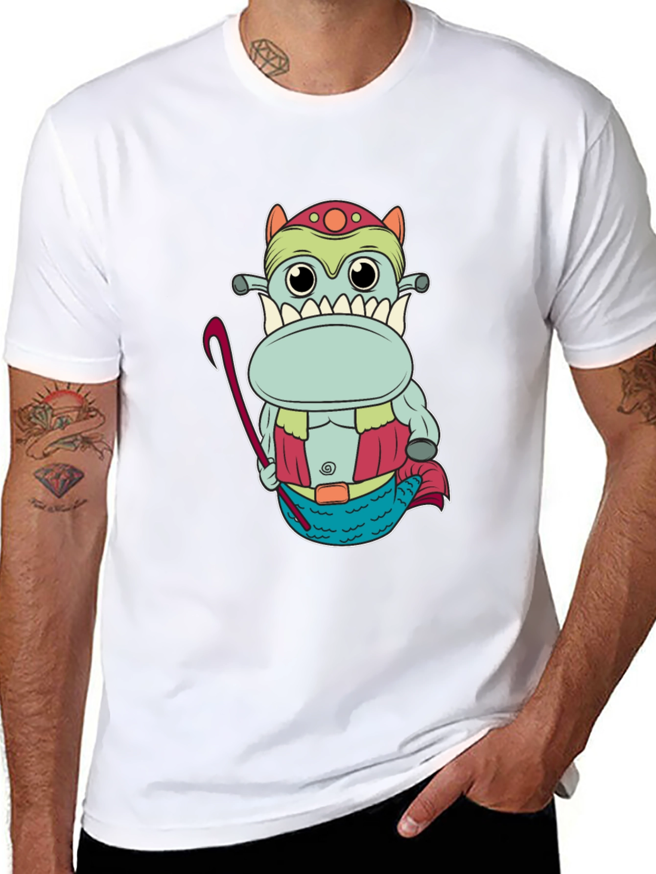 Funny Cartoon Creature Graphic Tee - Black