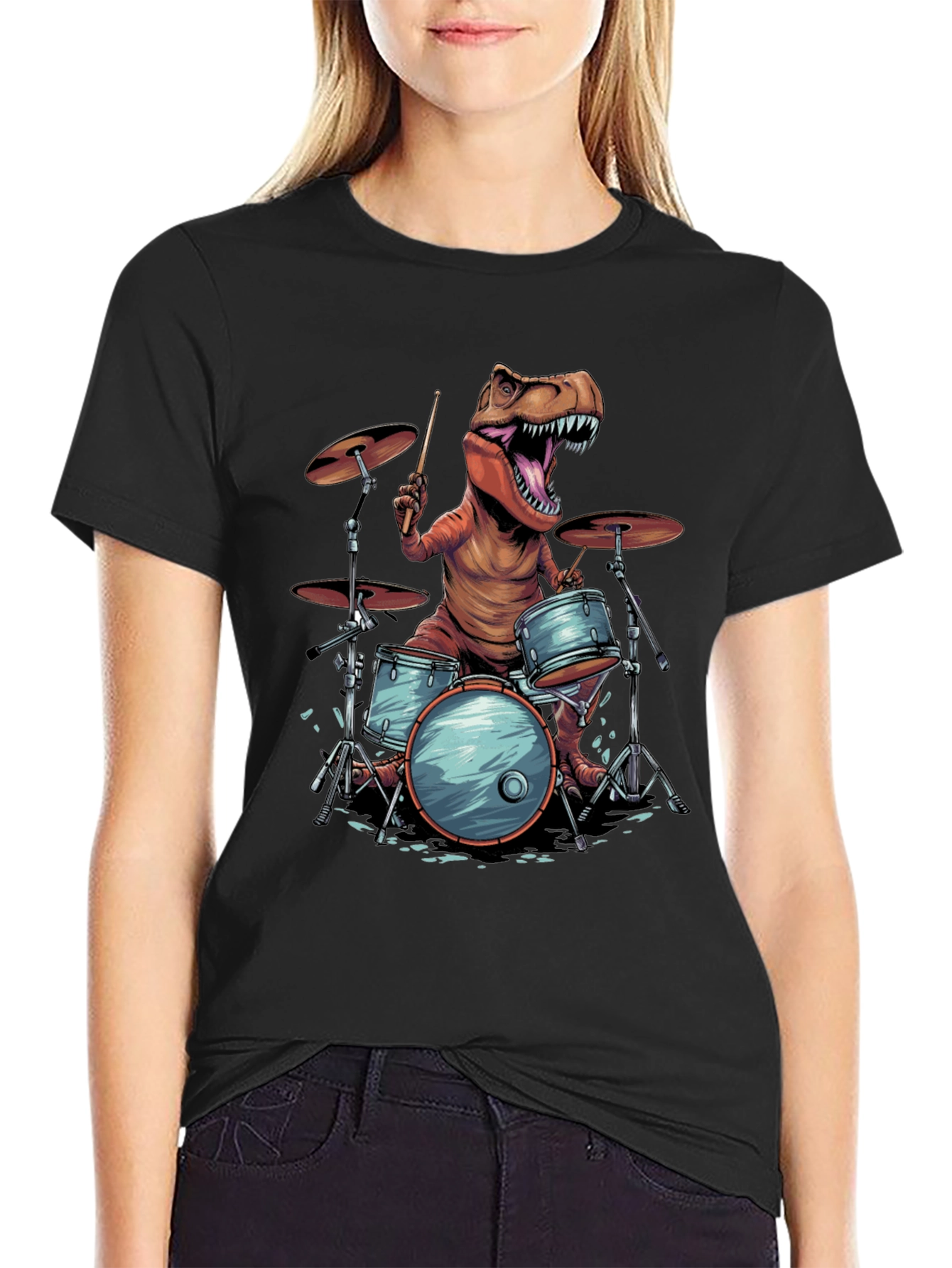 Dino Drummer T-Shirt - Rock and Rawr!