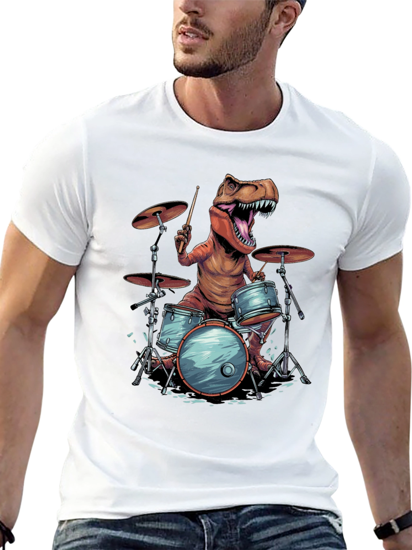 Dino Drummer T-Shirt - Rock and Rawr!