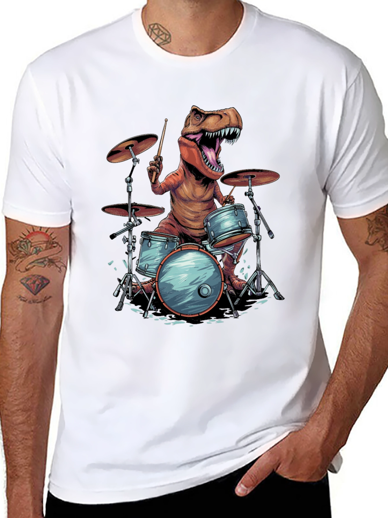 Dino Drummer T-Shirt - Rock and Rawr!