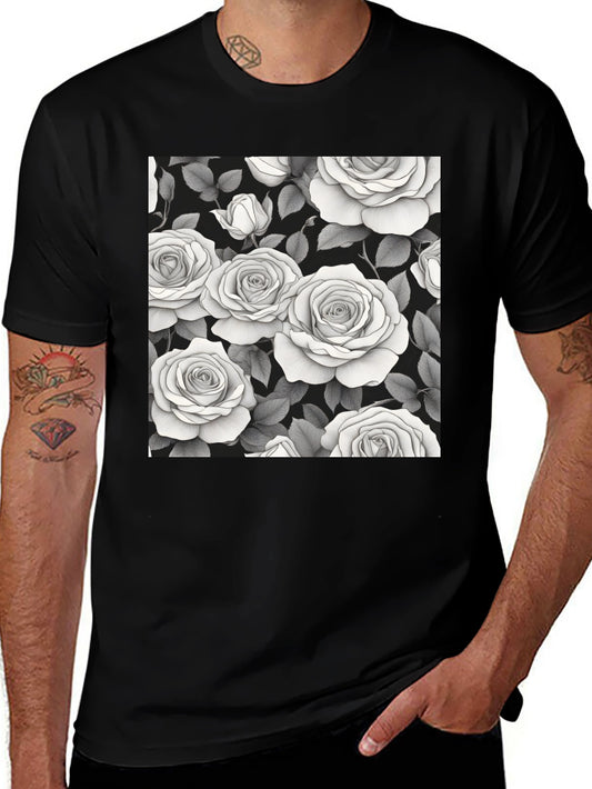 Floral Rose Graphic Tee - Stylish Mens Black T-Shirt