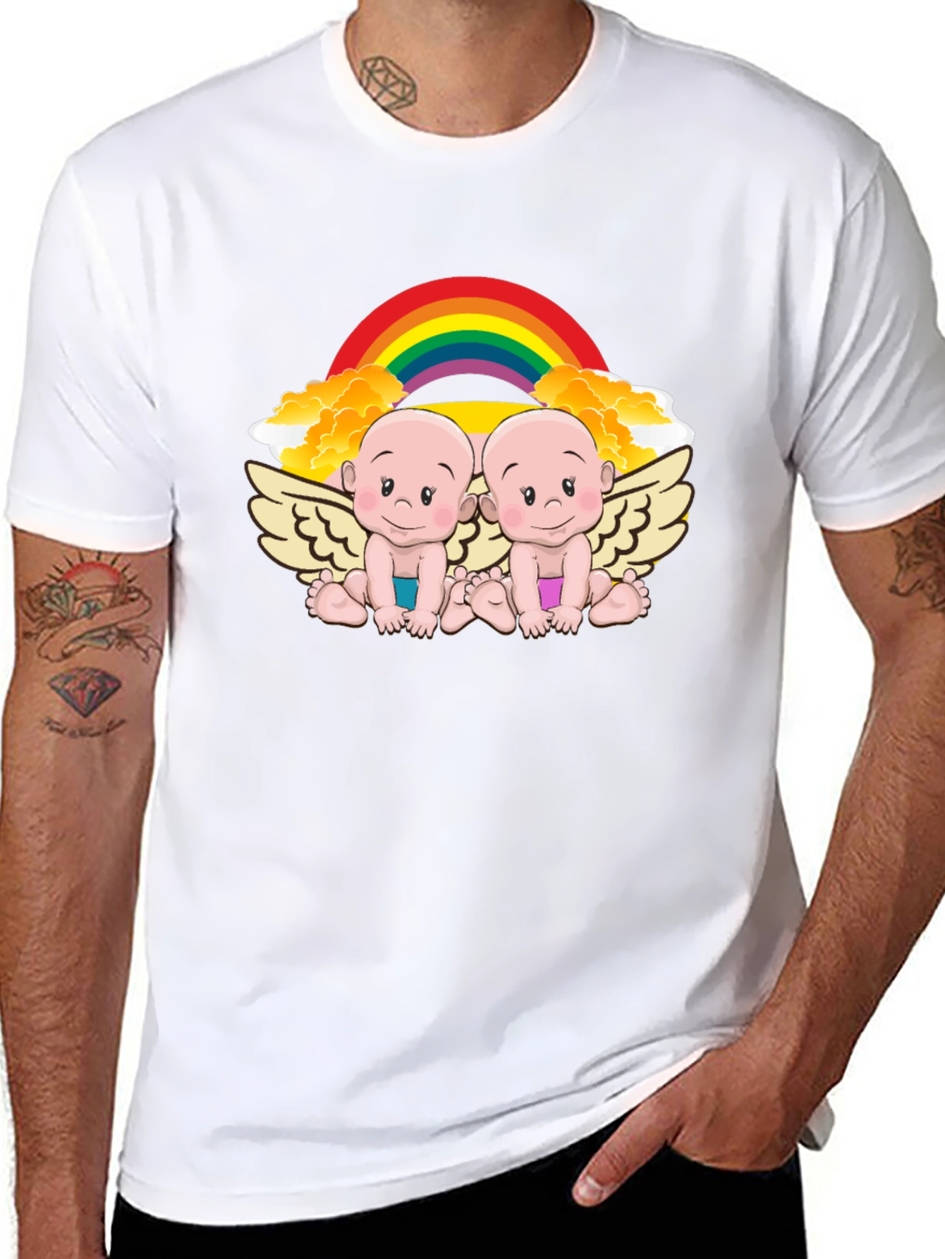 Cute Babies Rainbow Graphic Black T-Shirt