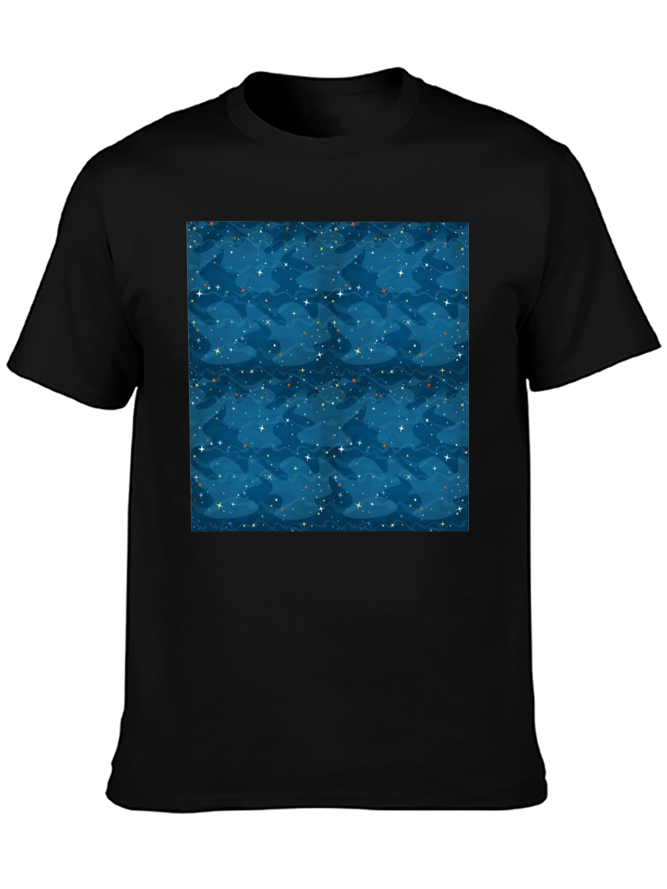 Starry Night Pattern Black T-Shirt