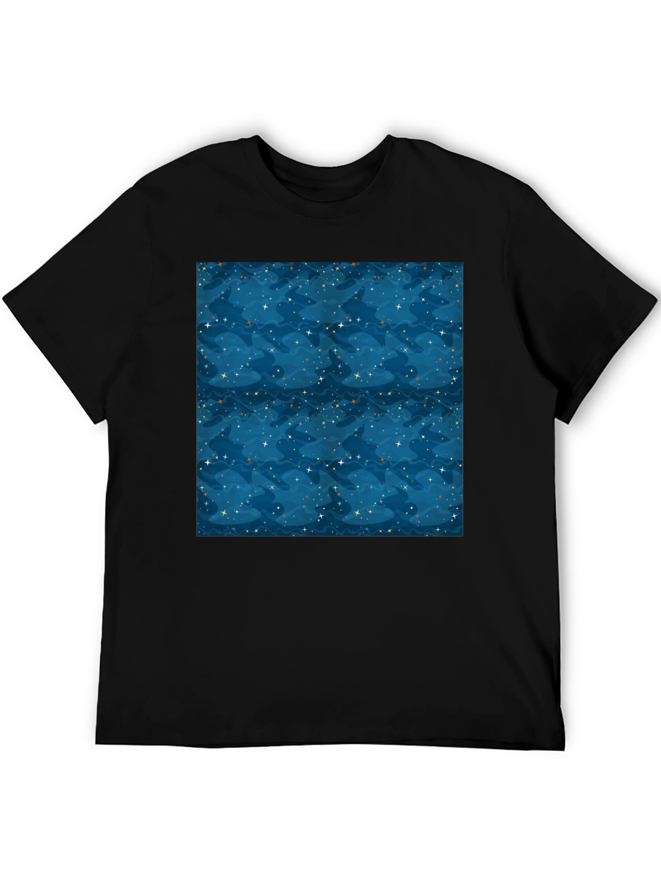 Starry Night Pattern Black T-Shirt