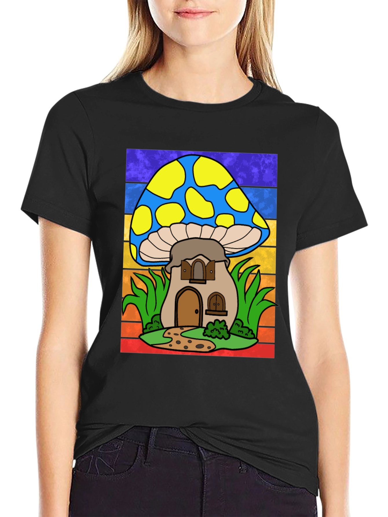 Mushroom House Graphic Tee - Whimsical Print