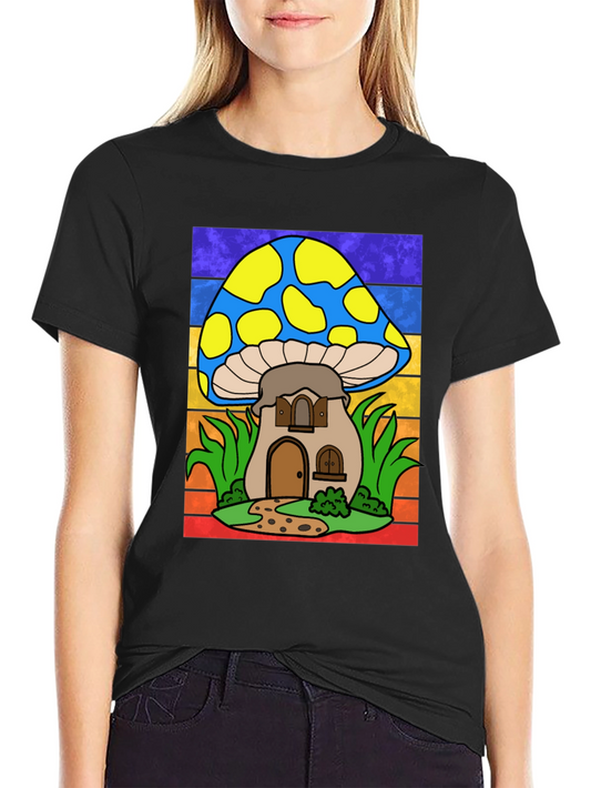 Mushroom House Graphic Tee - Whimsical Print