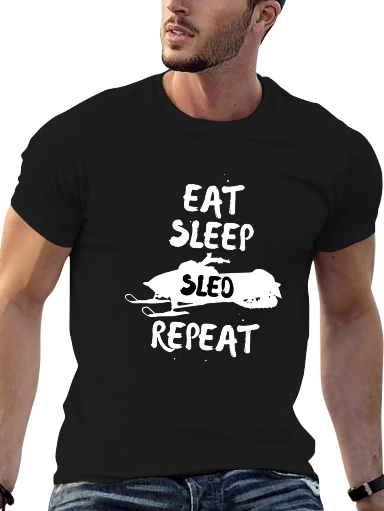 Eat Sleep Sled Repeat Graphic Tee - Black