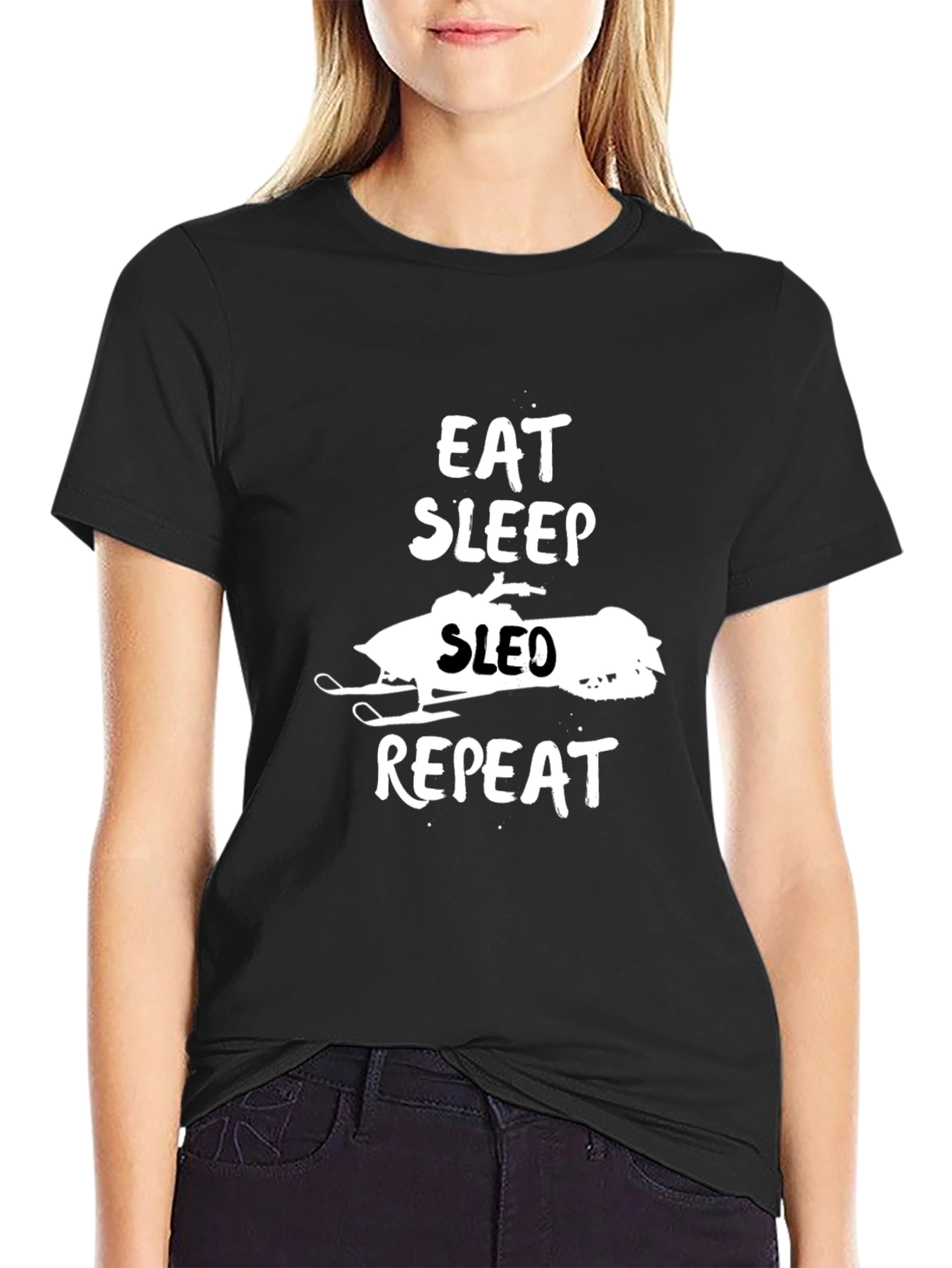 Eat Sleep Sled Repeat Graphic Tee - Black