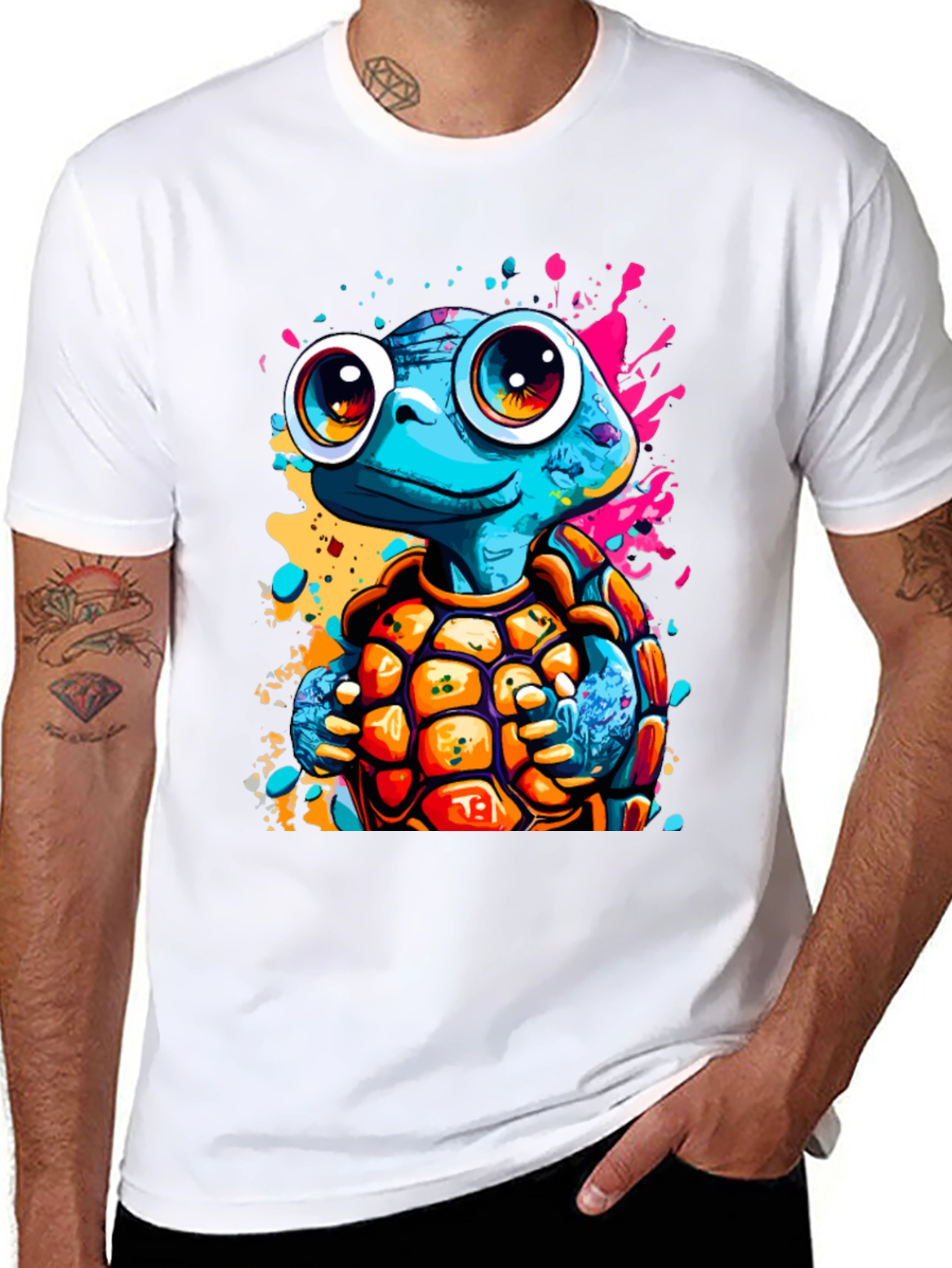 Cartoon Turtle Graphic Tee - Fun Black T-Shirt