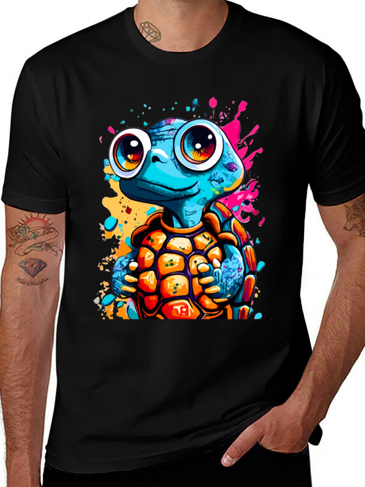 Cartoon Turtle Graphic Tee - Fun Black T-Shirt