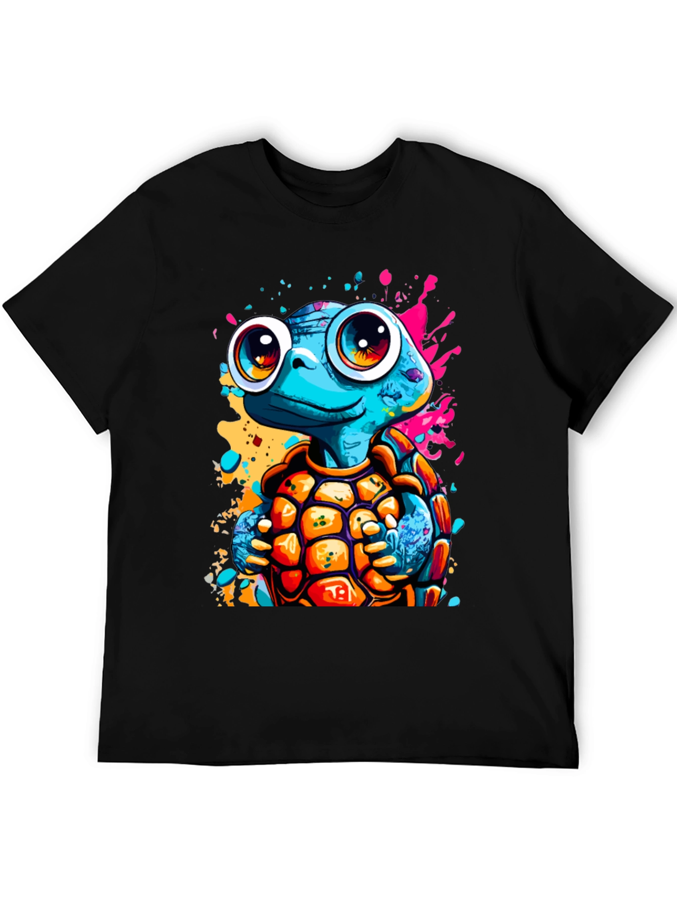 Cartoon Turtle Graphic Tee - Fun Black T-Shirt