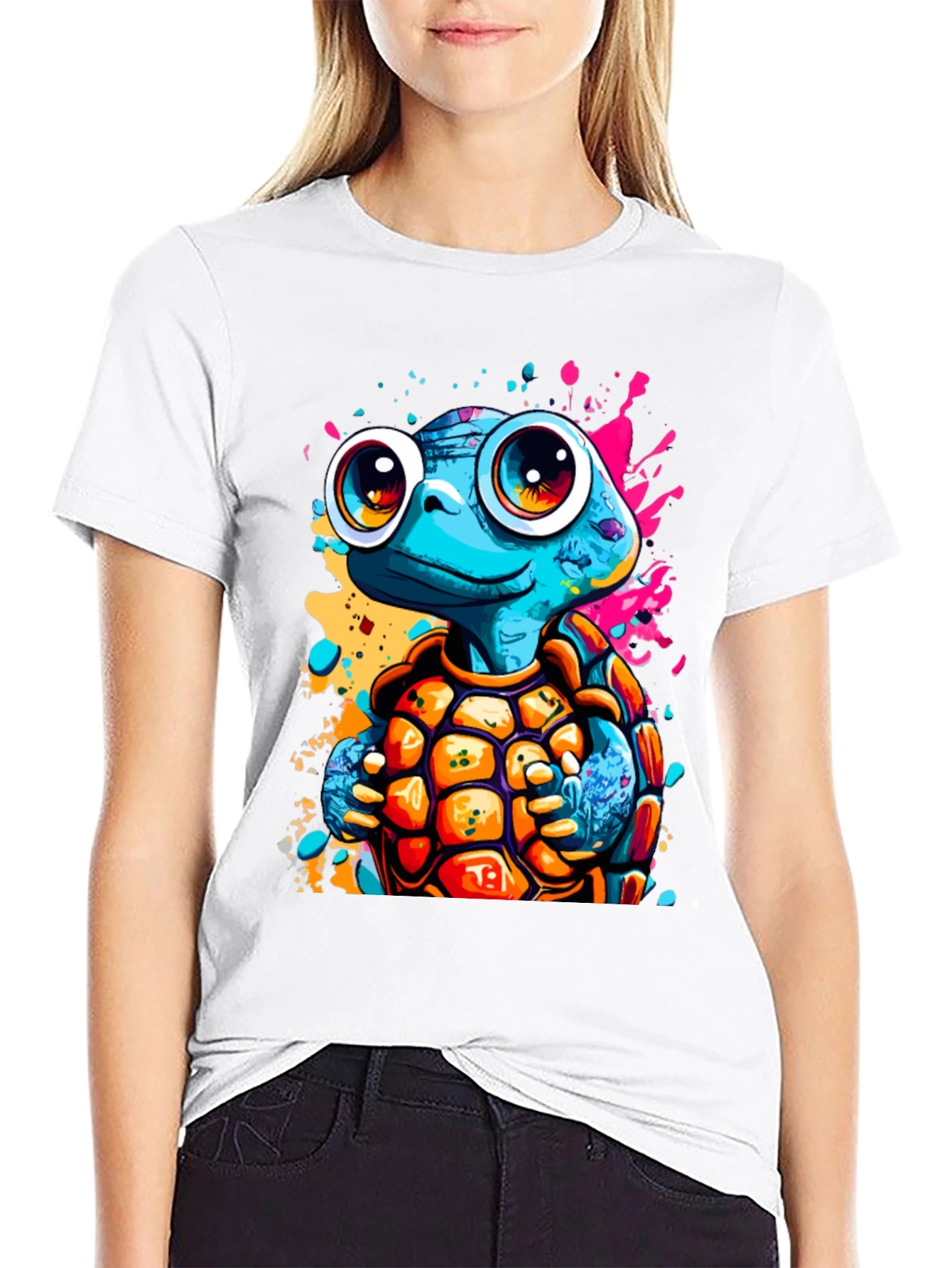 Cartoon Turtle Graphic Tee - Fun Black T-Shirt