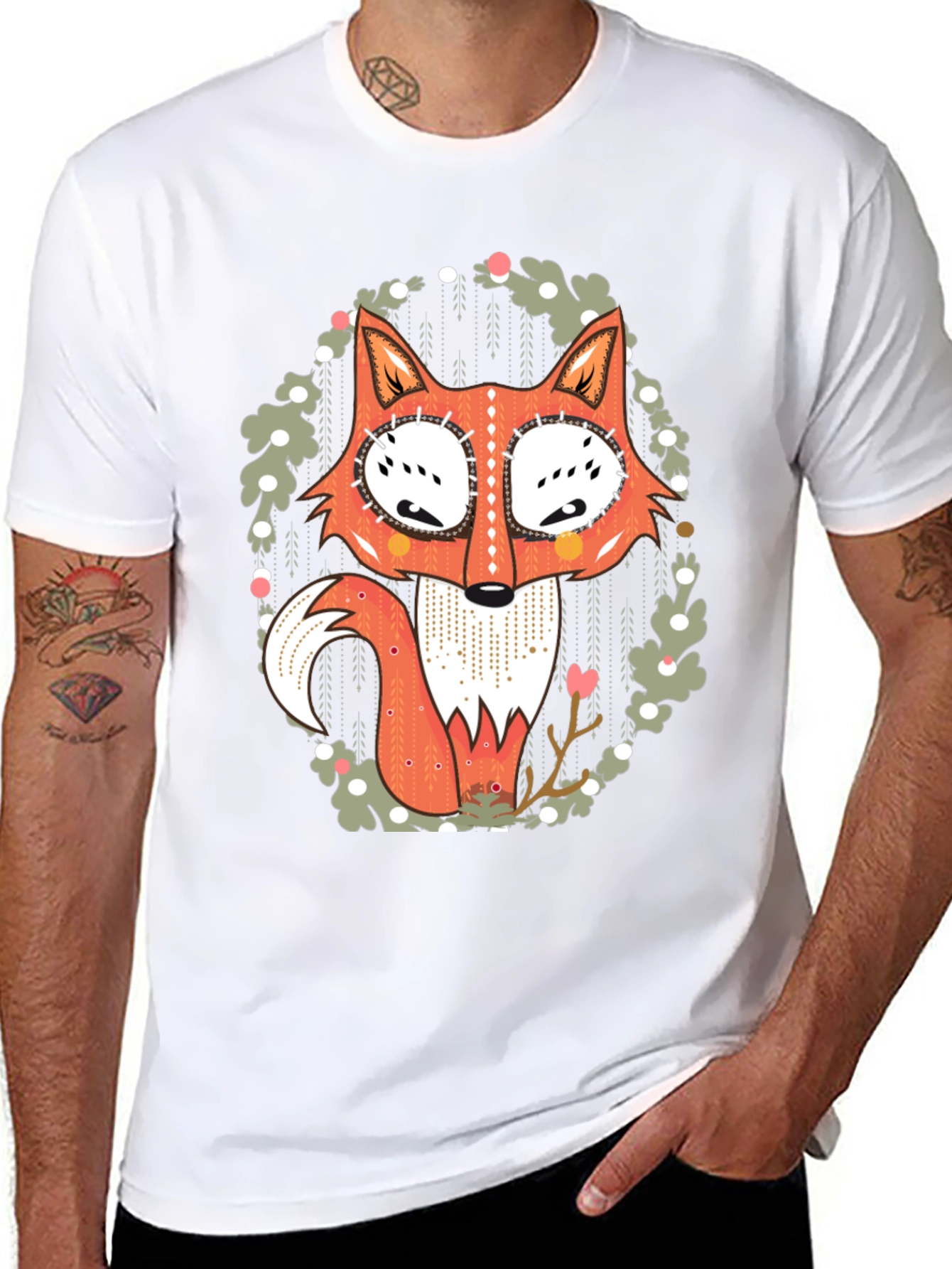 Whimsical Fox Graphic Tee - Mens Black T-Shirt