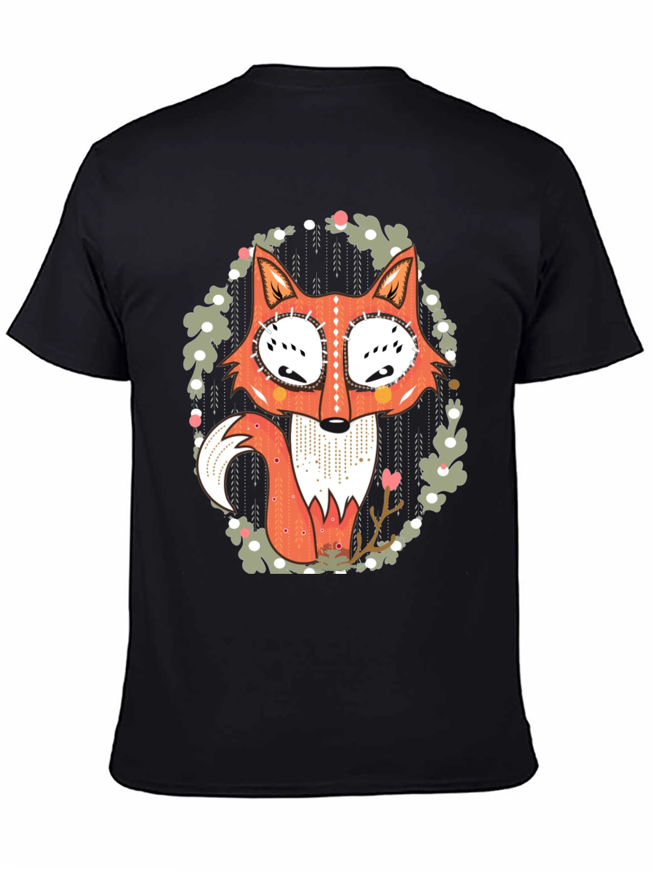 Whimsical Fox Graphic Tee - Mens Black T-Shirt