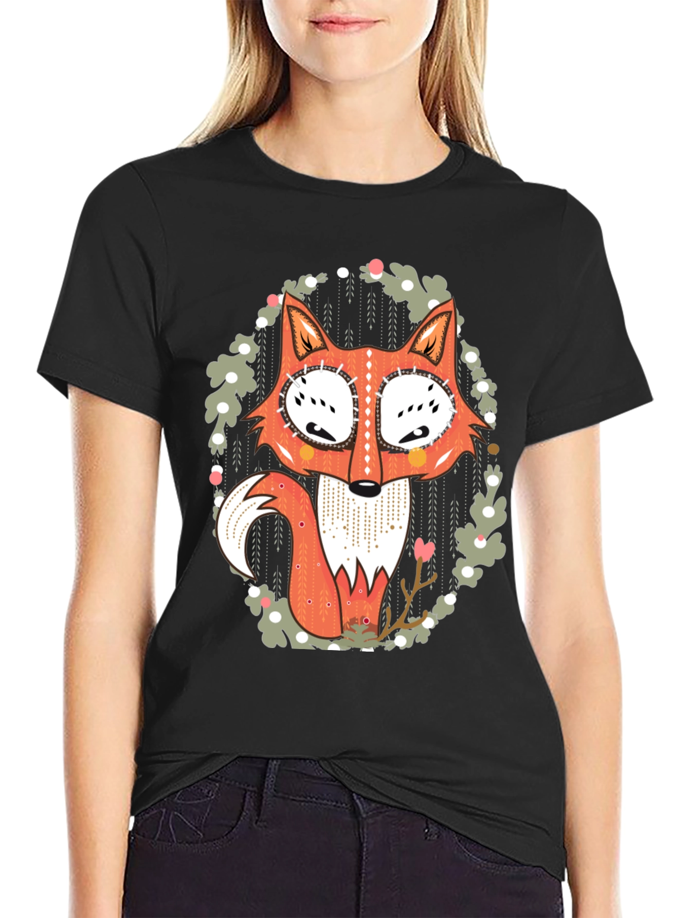 Whimsical Fox Graphic Tee - Mens Black T-Shirt