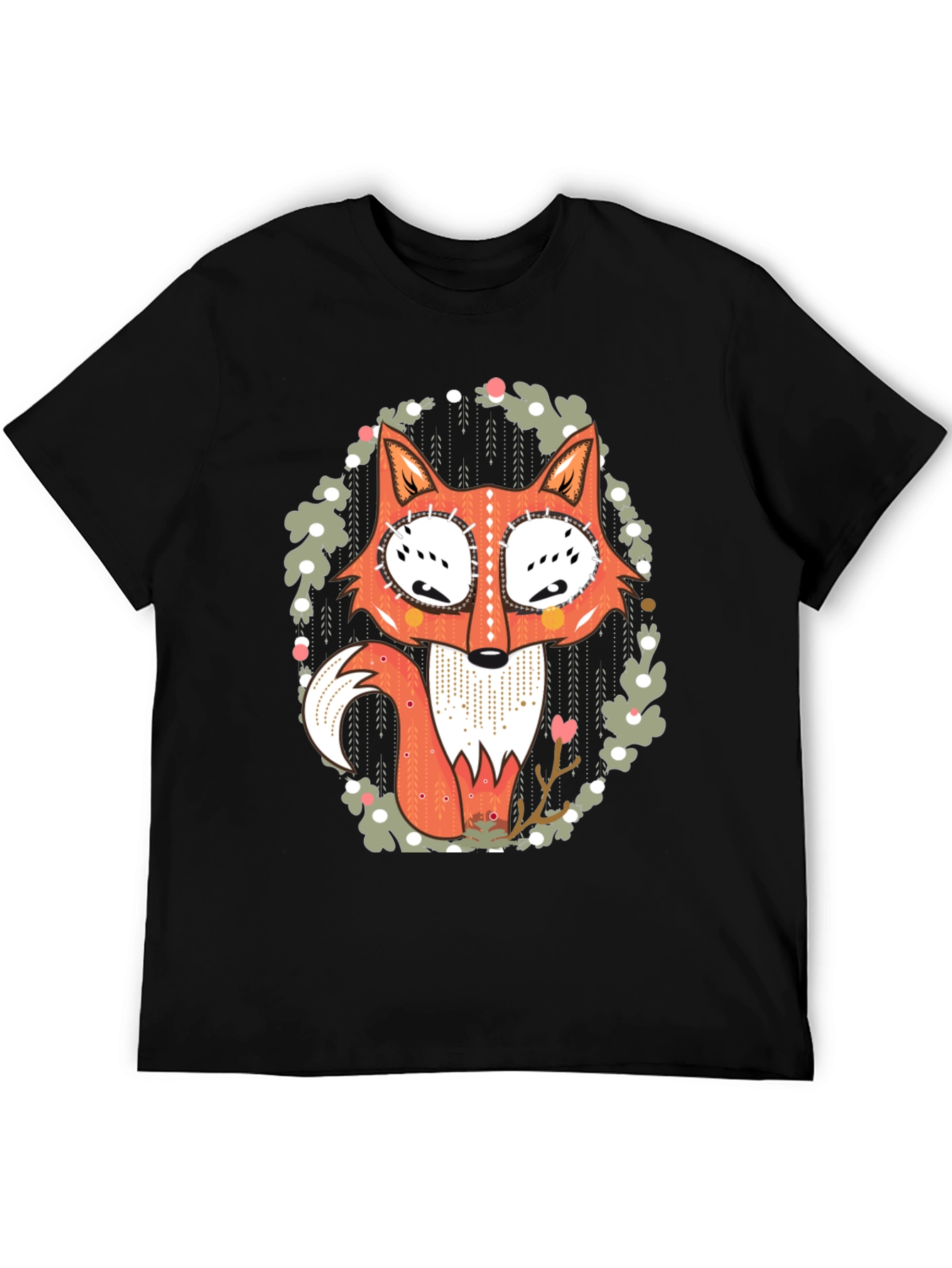 Whimsical Fox Graphic Tee - Mens Black T-Shirt