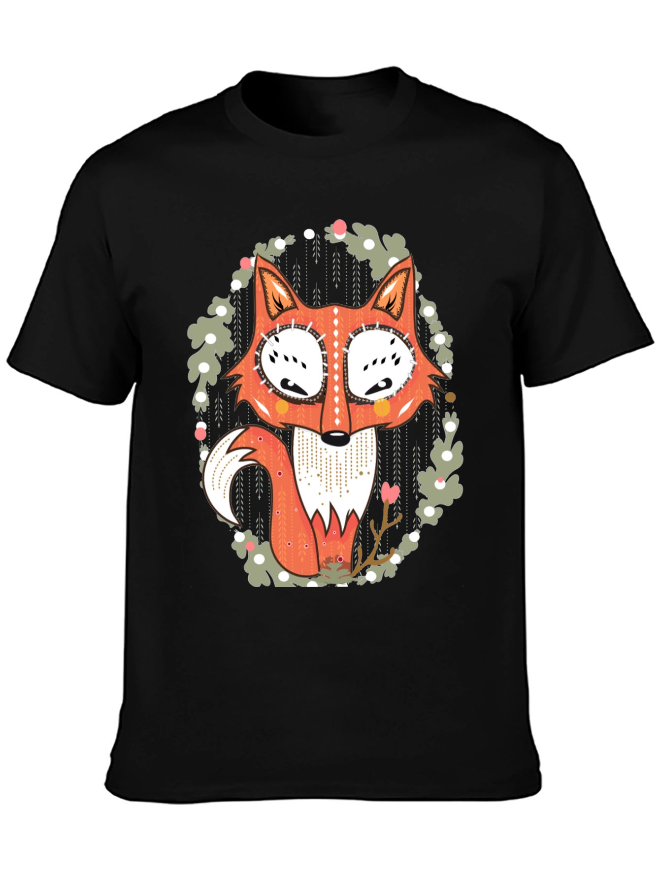 Whimsical Fox Graphic Tee - Mens Black T-Shirt