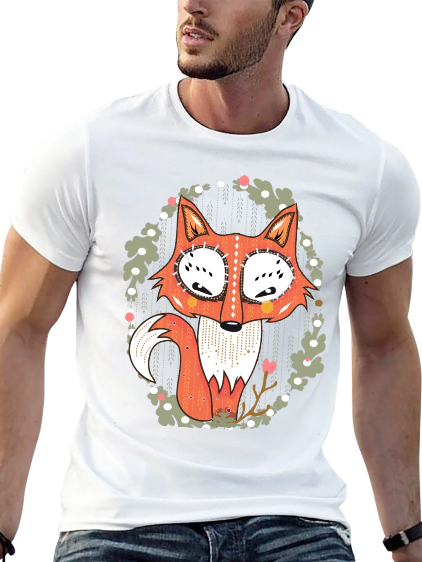 Whimsical Fox Graphic Tee - Mens Black T-Shirt