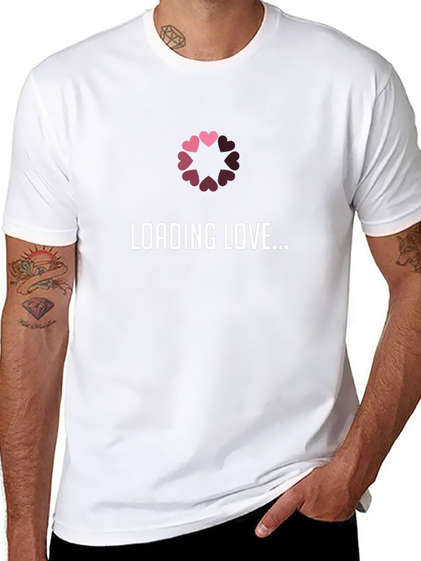 Loading Love T-Shirt - Black Hearts Design