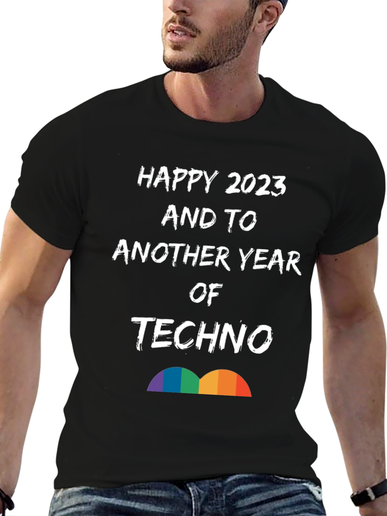 Happy 2023 Techno T-Shirt - Black Graphic Tee